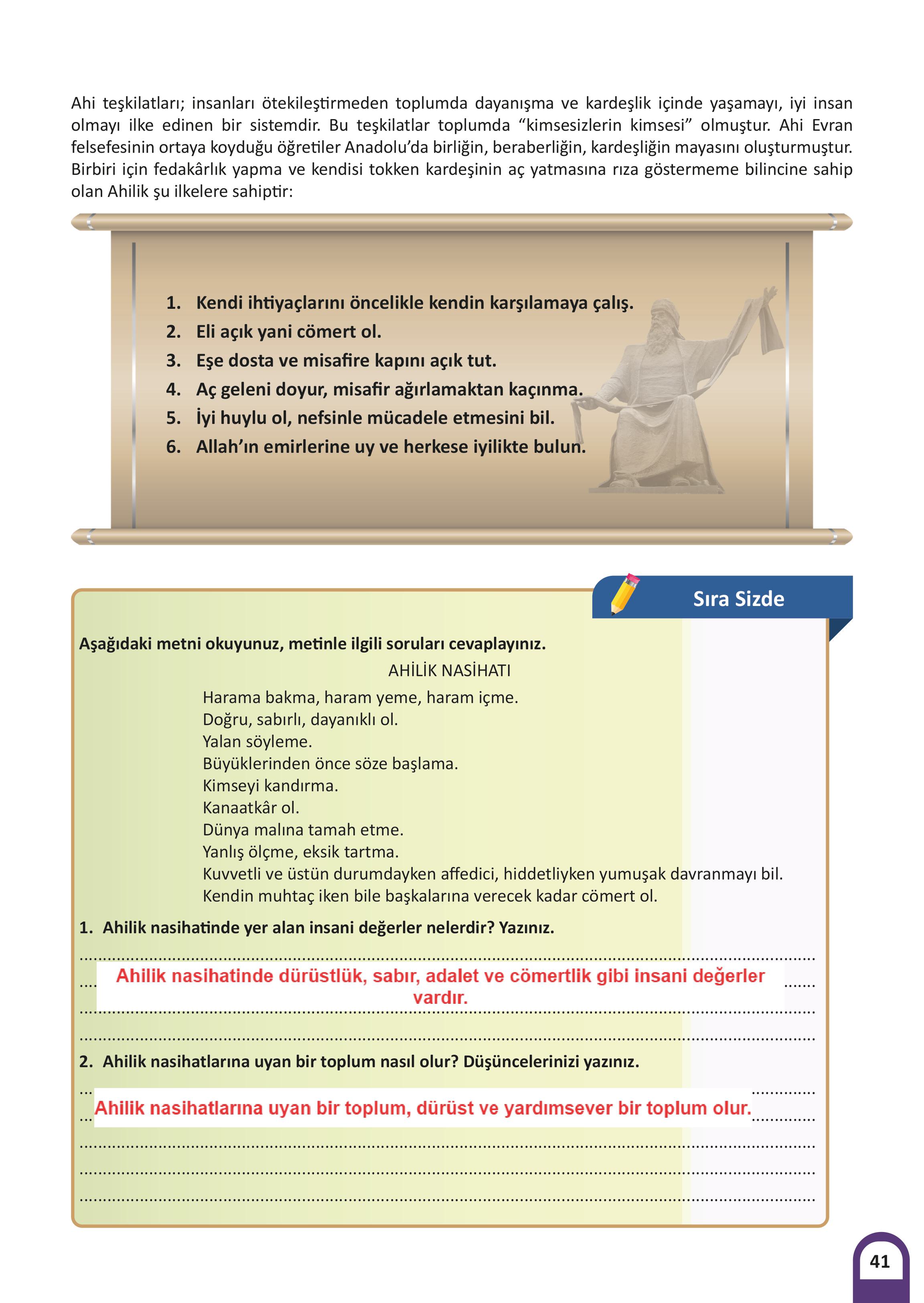 7. Sınıf Meb Yayınları Kültür Ve Medeniyetimize Yön Verenler Ders Kitabı Sayfa 42 Cevapları