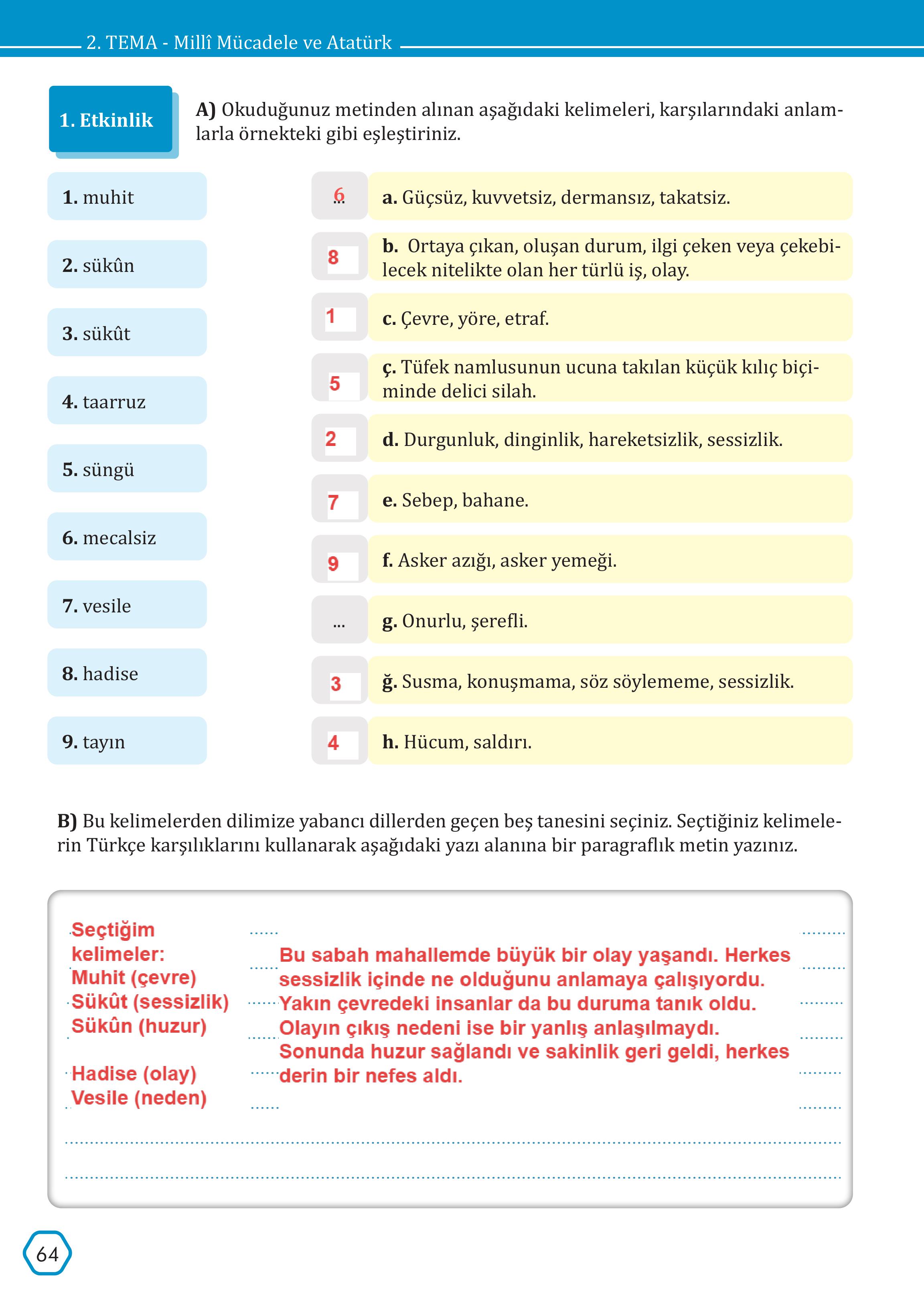 7. Sınıf Meb Yayınları Türkçe Ders Kitabı Sayfa 64 Cevapları 7. Sınıf Meb Yayınları Türkçe Ders Kitabı Sayfa 64 Cevapları