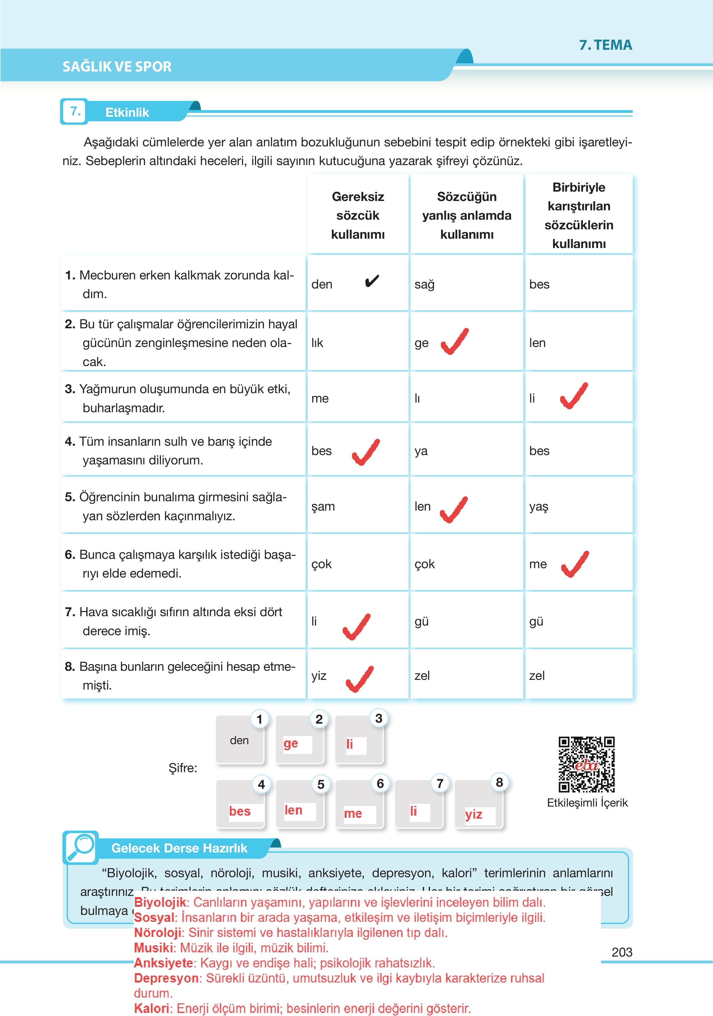 7. Sınıf Özgün Yayıncılık Türkçe Ders Kitabı Sayfa 203 Cevapları