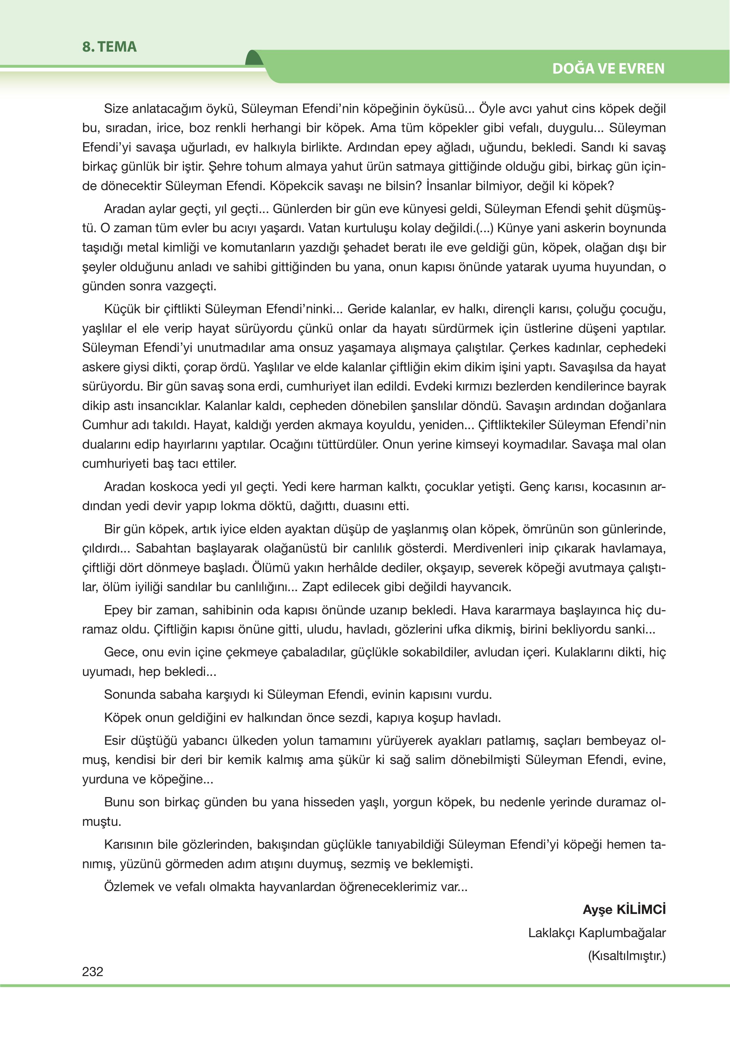 7. Sınıf Özgün Yayıncılık Türkçe Ders Kitabı Sayfa 232 Cevapları