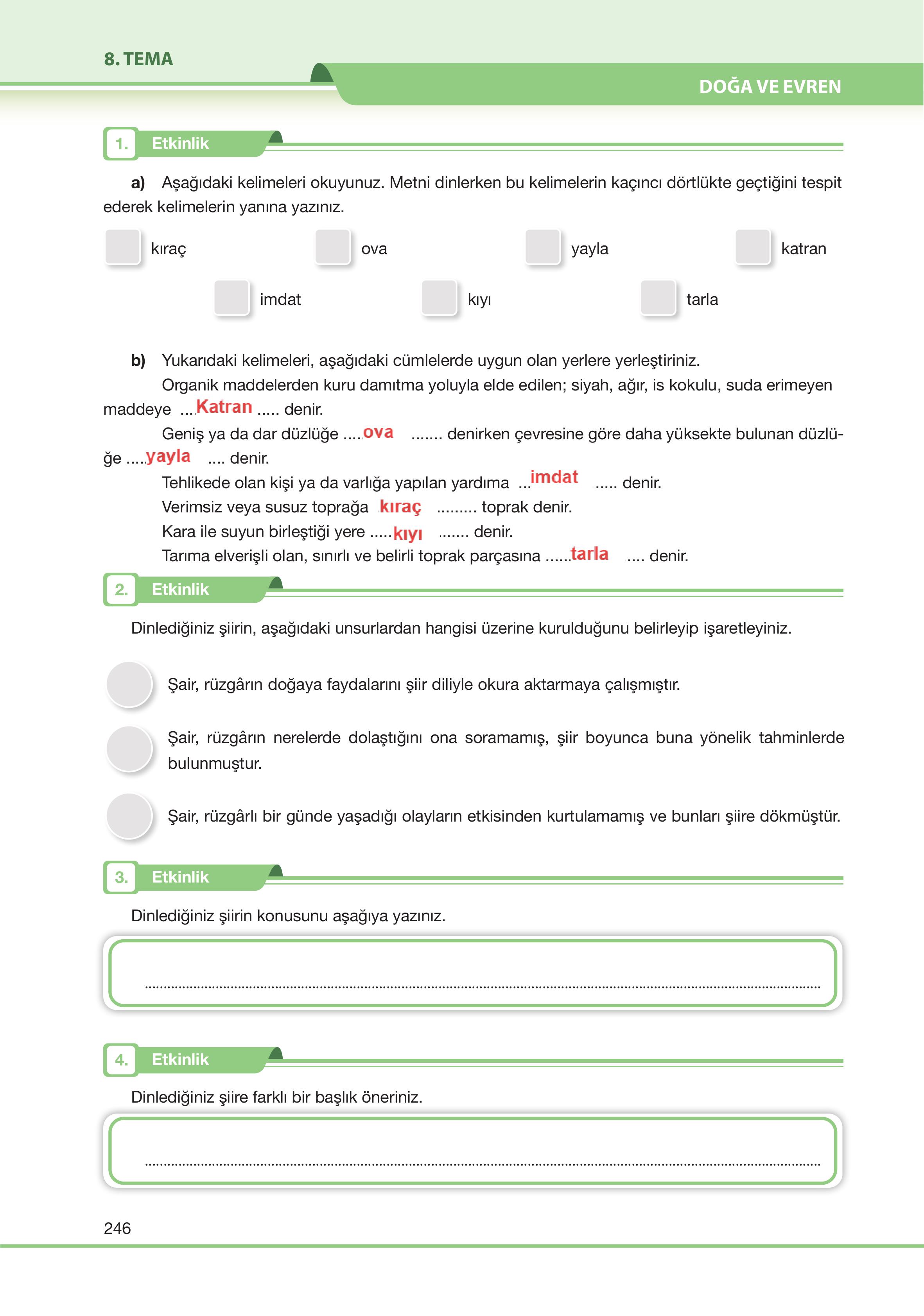 7. Sınıf Özgün Yayıncılık Türkçe Ders Kitabı Sayfa 246 Cevapları 7. Sınıf Özgün Yayıncılık Türkçe Ders Kitabı Sayfa 246 Cevapları