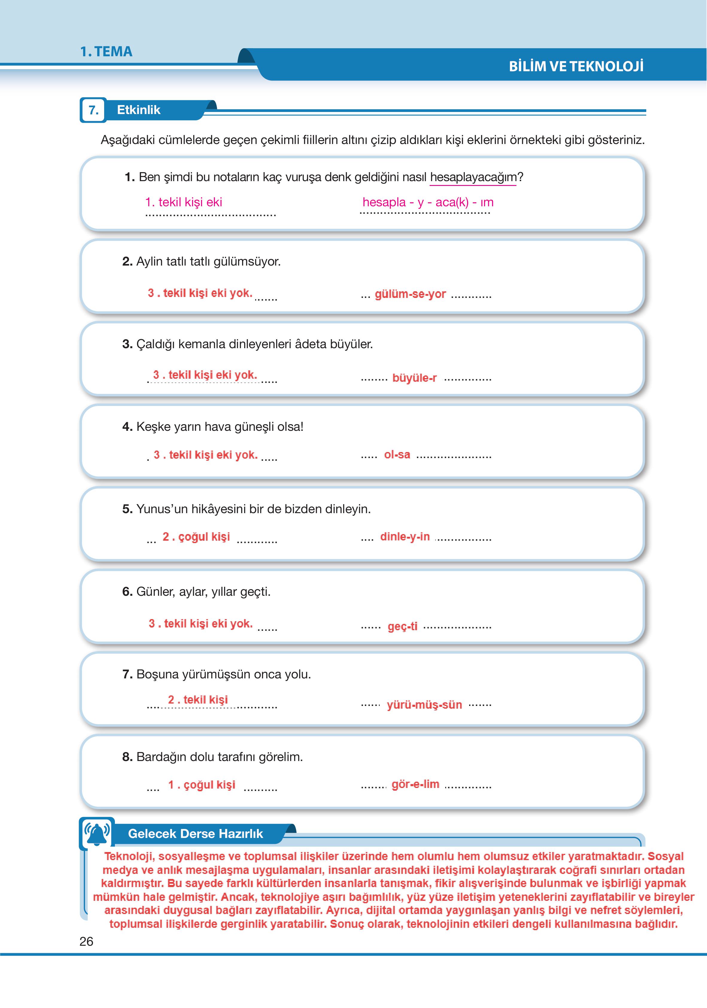 7. Sınıf Özgün Yayıncılık Türkçe Ders Kitabı Sayfa 26 Cevapları
