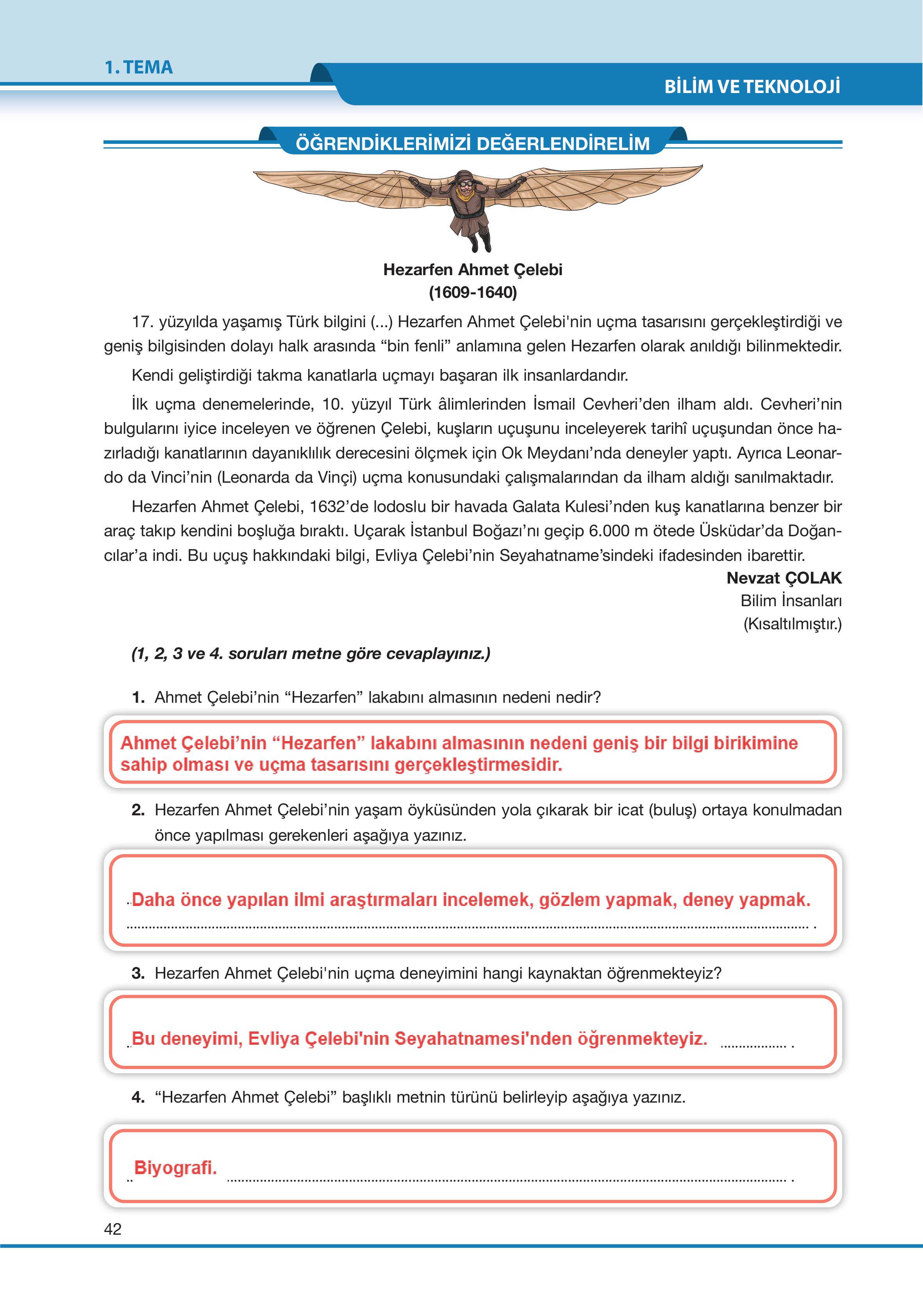 7. Sınıf Özgün Yayıncılık Türkçe Ders Kitabı Sayfa 42 Cevapları