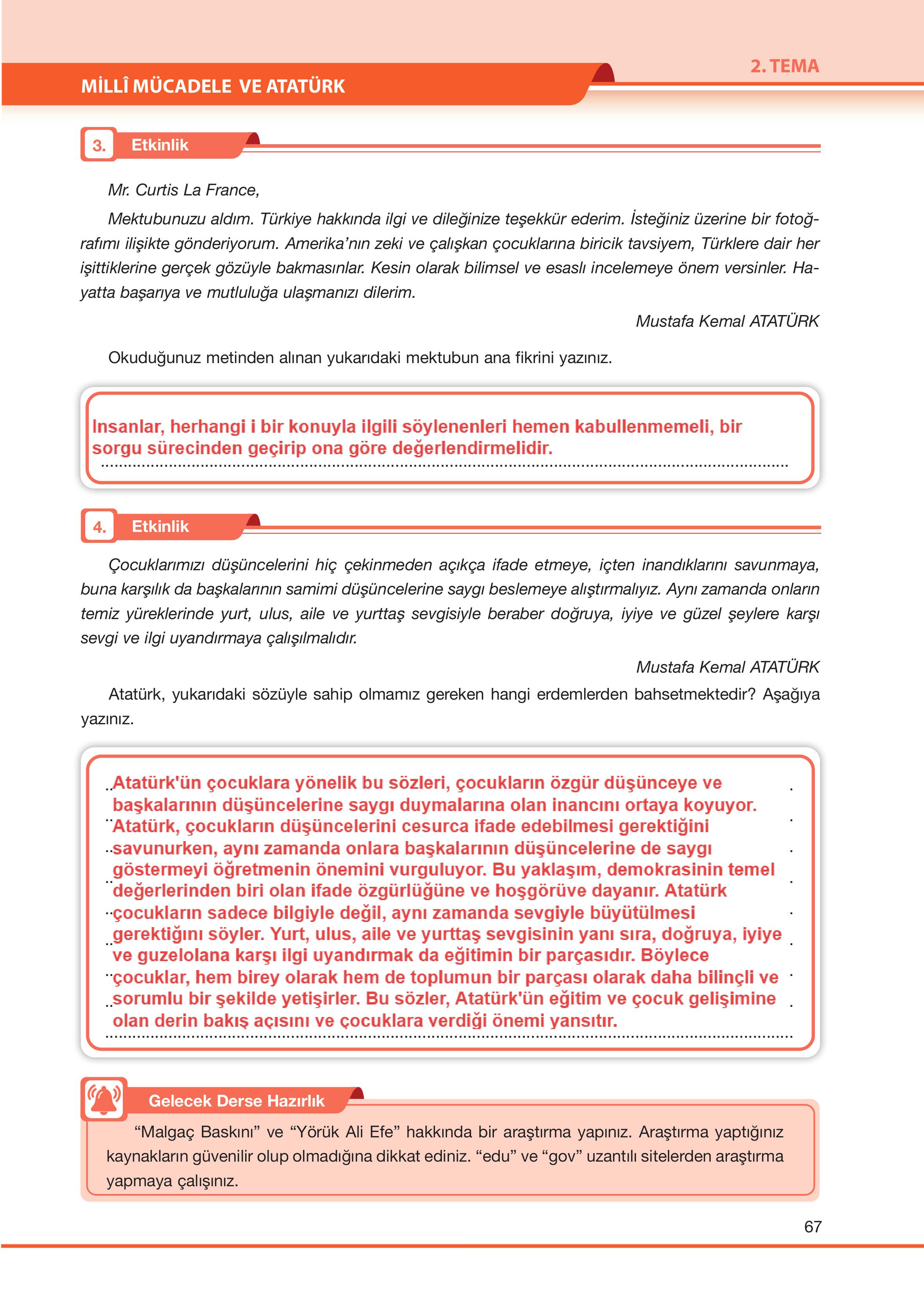 7. Sınıf Özgün Yayıncılık Türkçe Ders Kitabı Sayfa 67 Cevapları