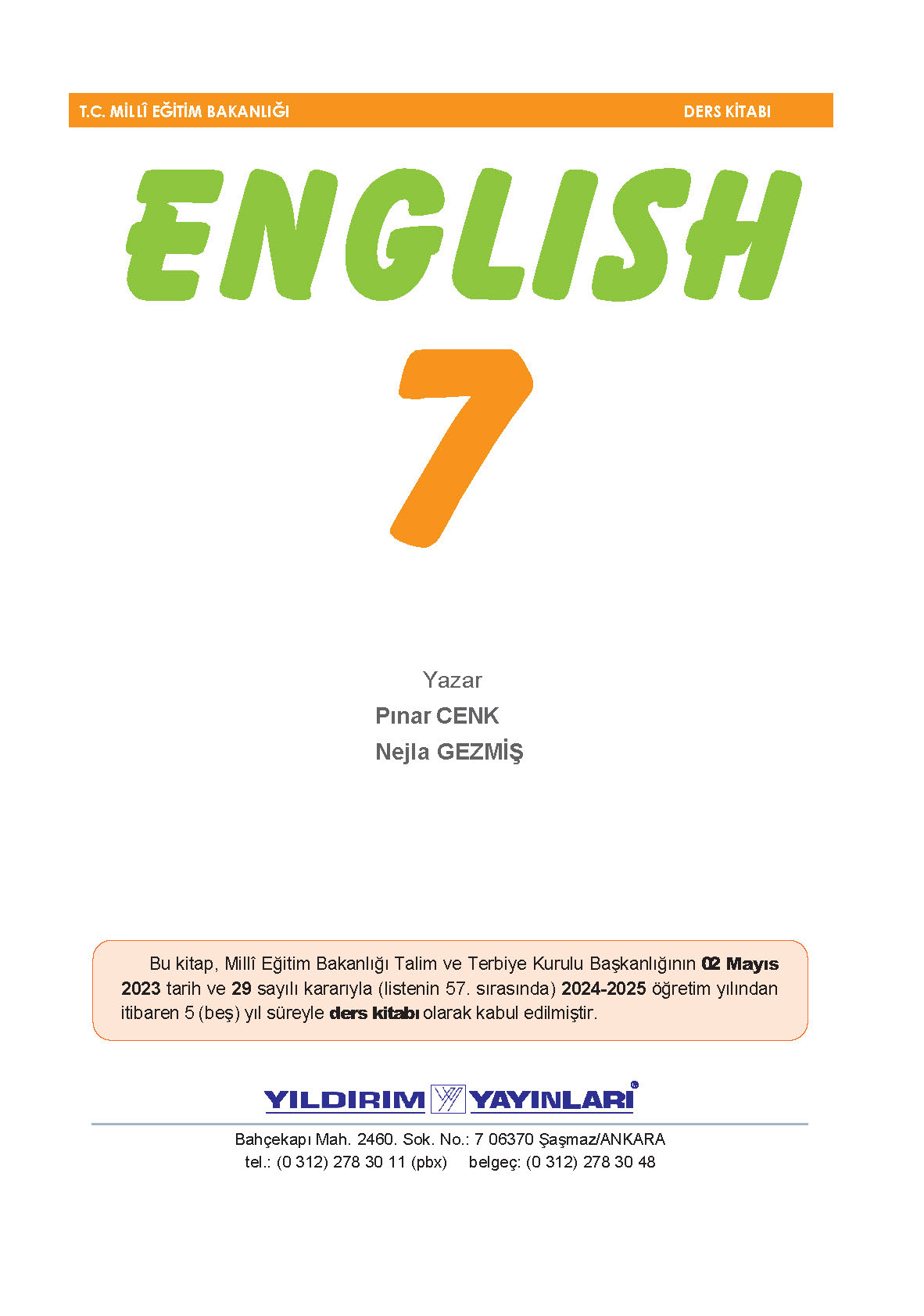7. Sınıf Yıldırım Yayınları İngilizce Ders Kitabı Sayfa 001 Cevapları