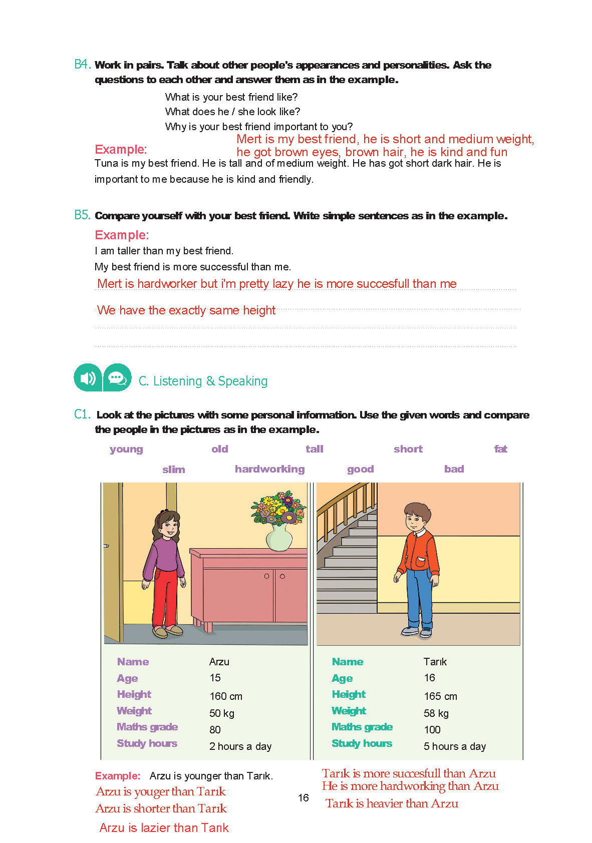 7. Sınıf Yıldırım Yayınları İngilizce Ders Kitabı Sayfa 016 Cevapları