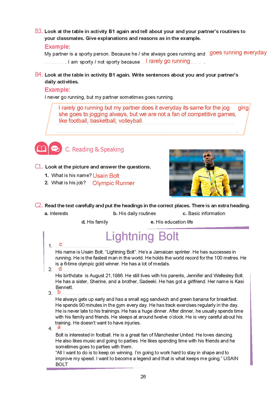 7. Sınıf Yıldırım Yayınları İngilizce Ders Kitabı Sayfa 026 Cevapları