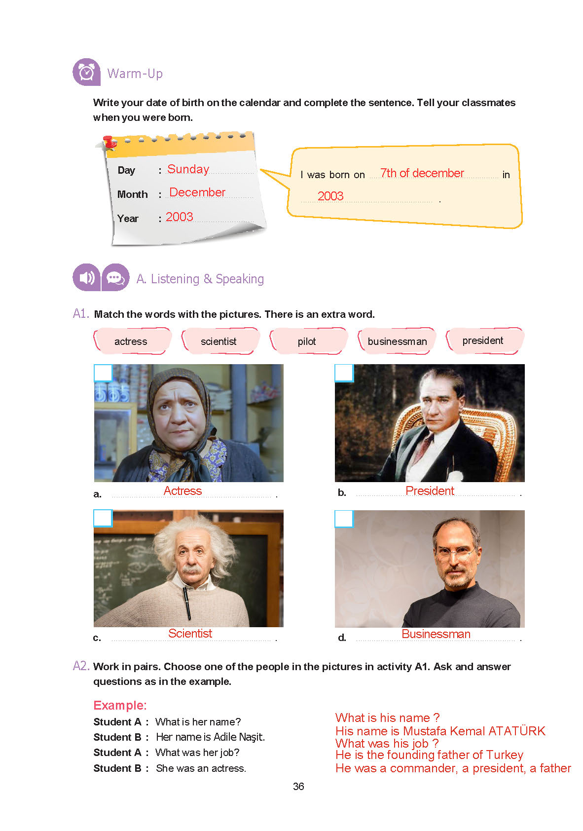 7. Sınıf Yıldırım Yayınları İngilizce Ders Kitabı Sayfa 036 Cevapları