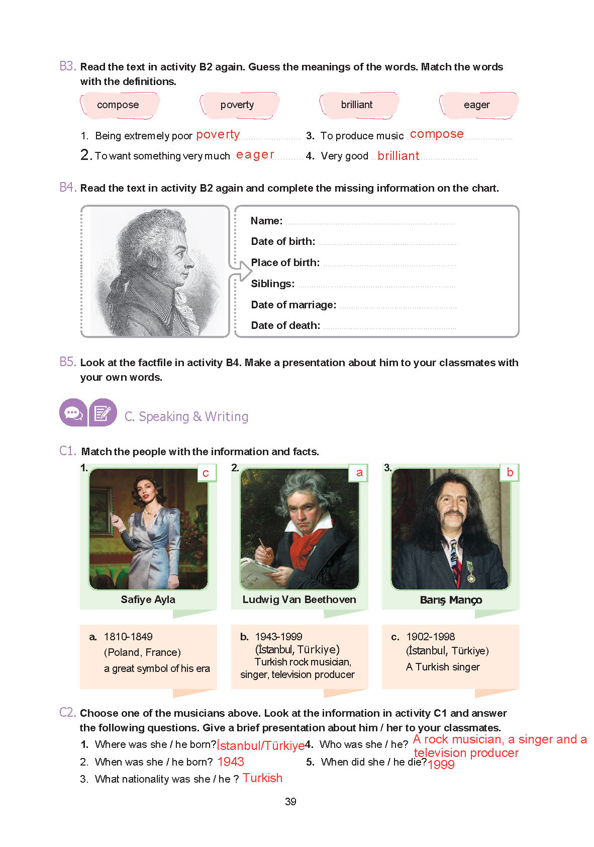 7. Sınıf Yıldırım Yayınları İngilizce Ders Kitabı Sayfa 039 Cevapları