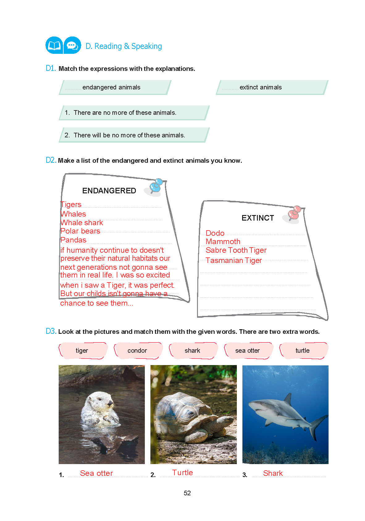 7. Sınıf Yıldırım Yayınları İngilizce Ders Kitabı Sayfa 052 Cevapları