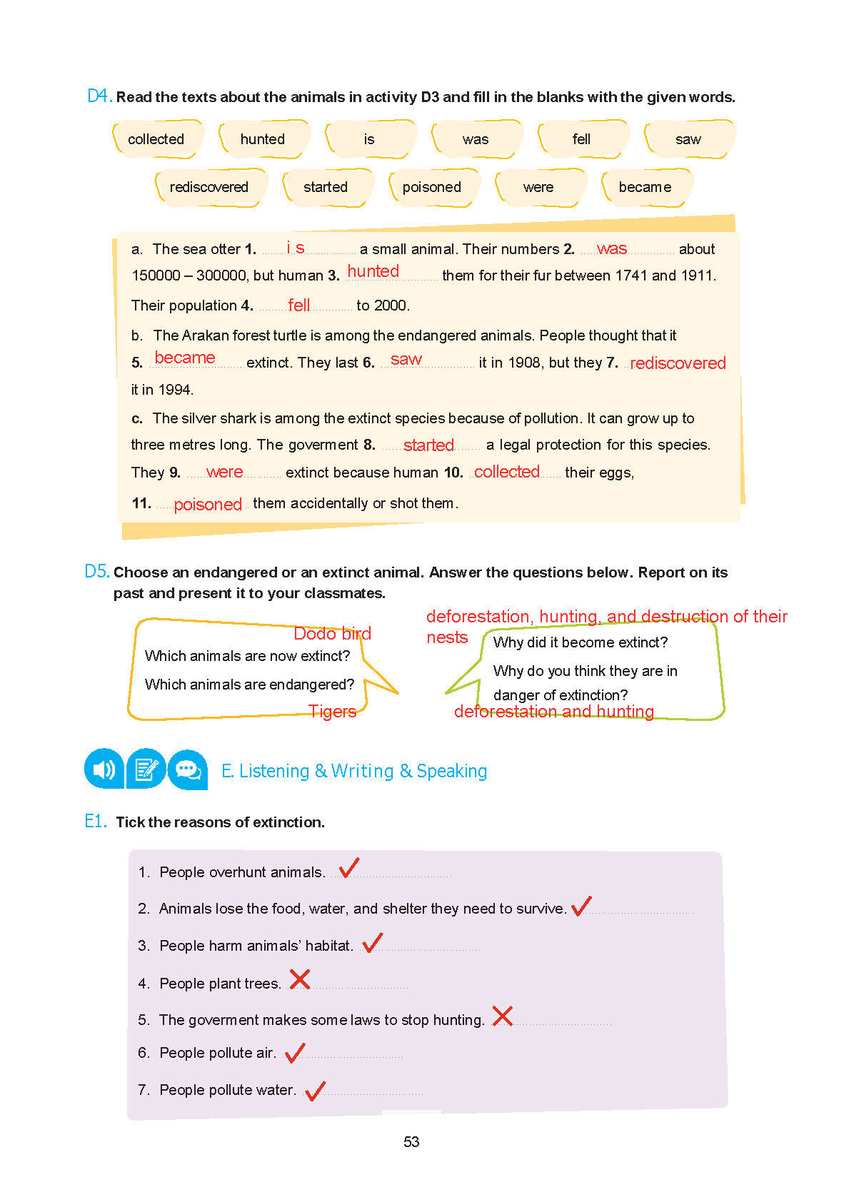 7. Sınıf Yıldırım Yayınları İngilizce Ders Kitabı Sayfa 053 Cevapları