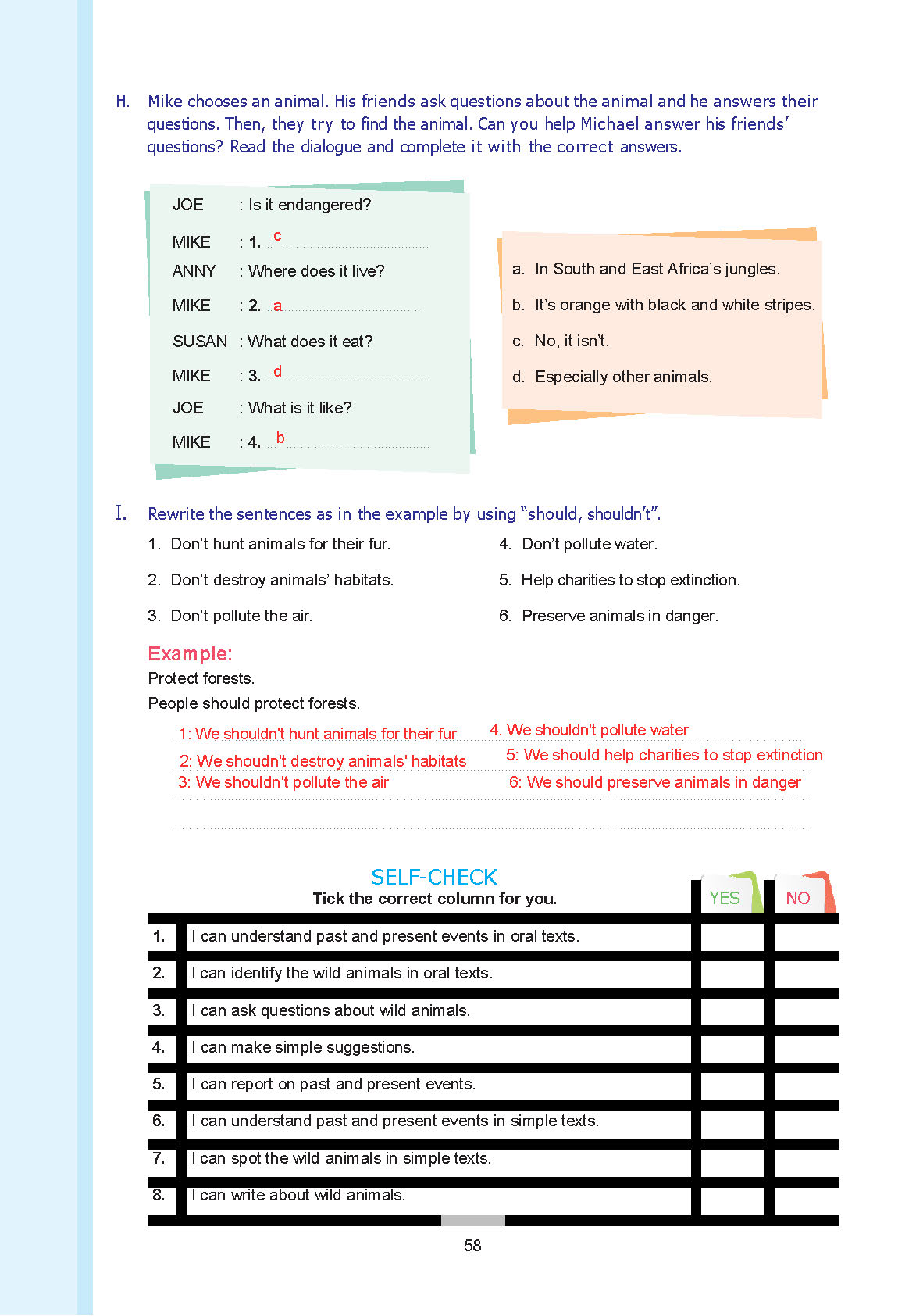 7. Sınıf Yıldırım Yayınları İngilizce Ders Kitabı Sayfa 058 Cevapları