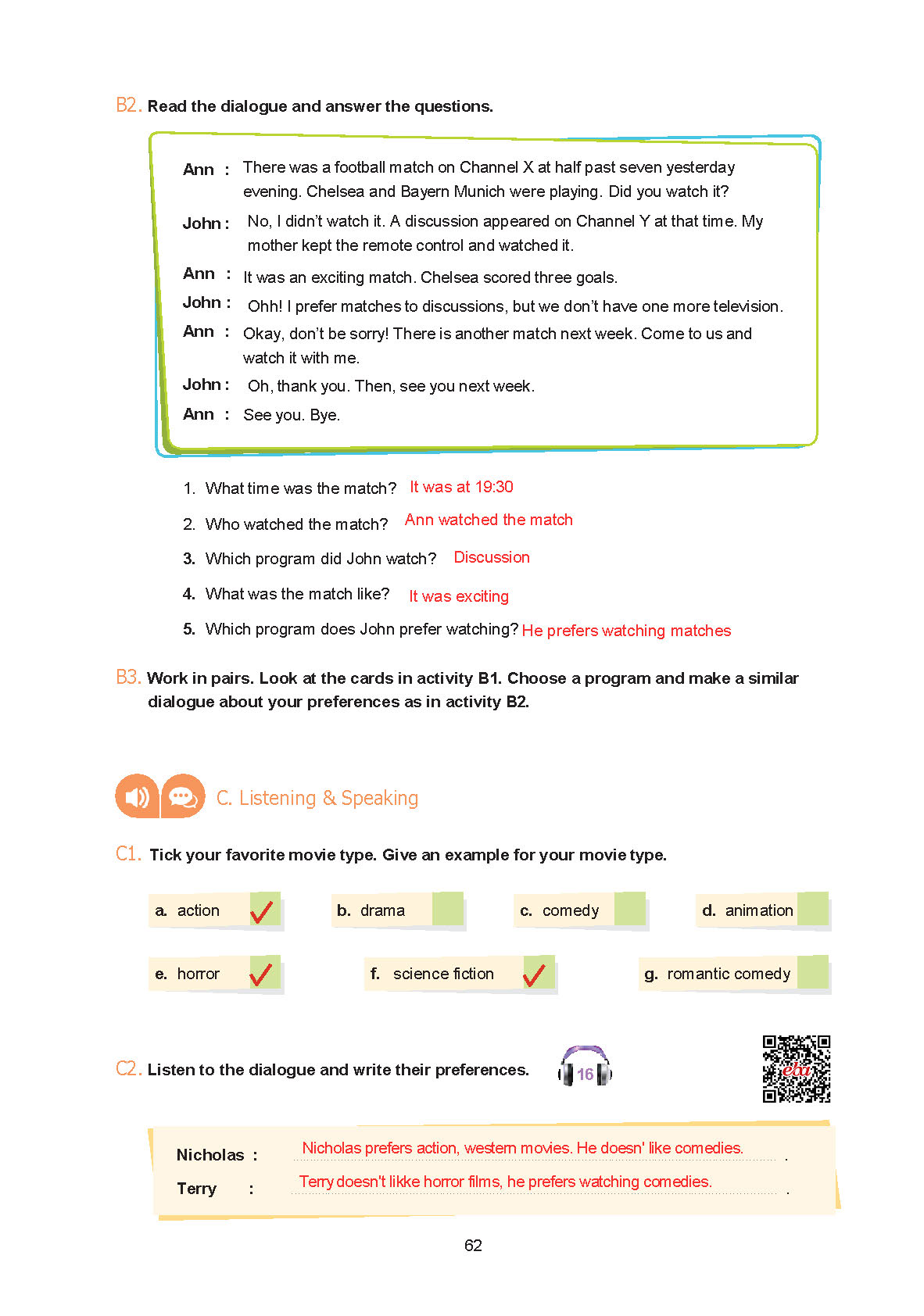 7. Sınıf Yıldırım Yayınları İngilizce Ders Kitabı Sayfa 062 Cevapları