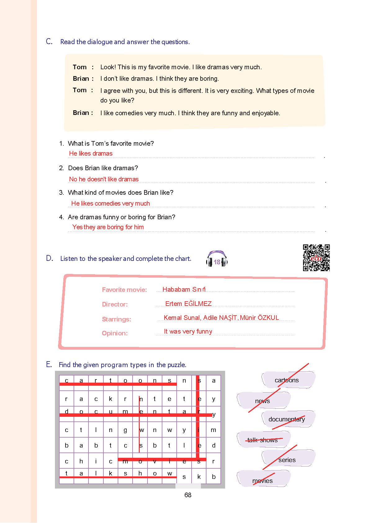 7. Sınıf Yıldırım Yayınları İngilizce Ders Kitabı Sayfa 068 Cevapları