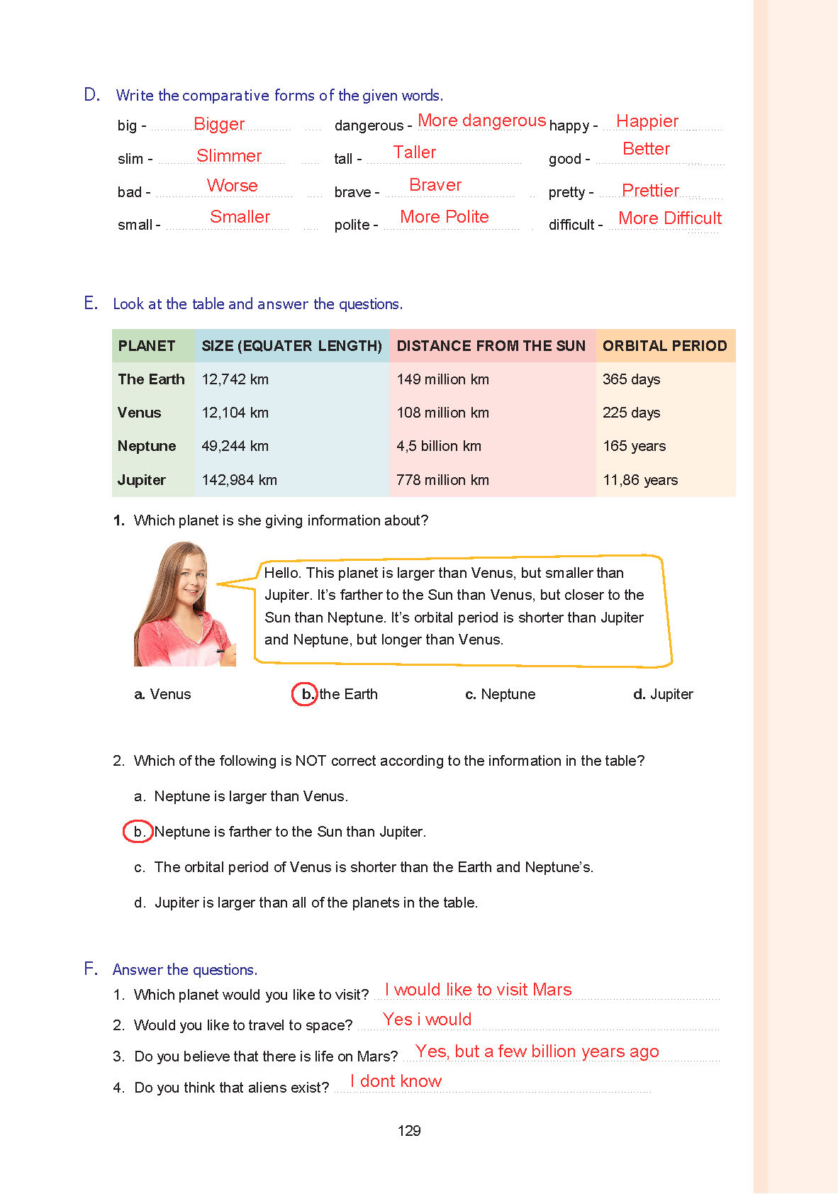 7. Sınıf Yıldırım Yayınları İngilizce Ders Kitabı Sayfa 129 Cevapları