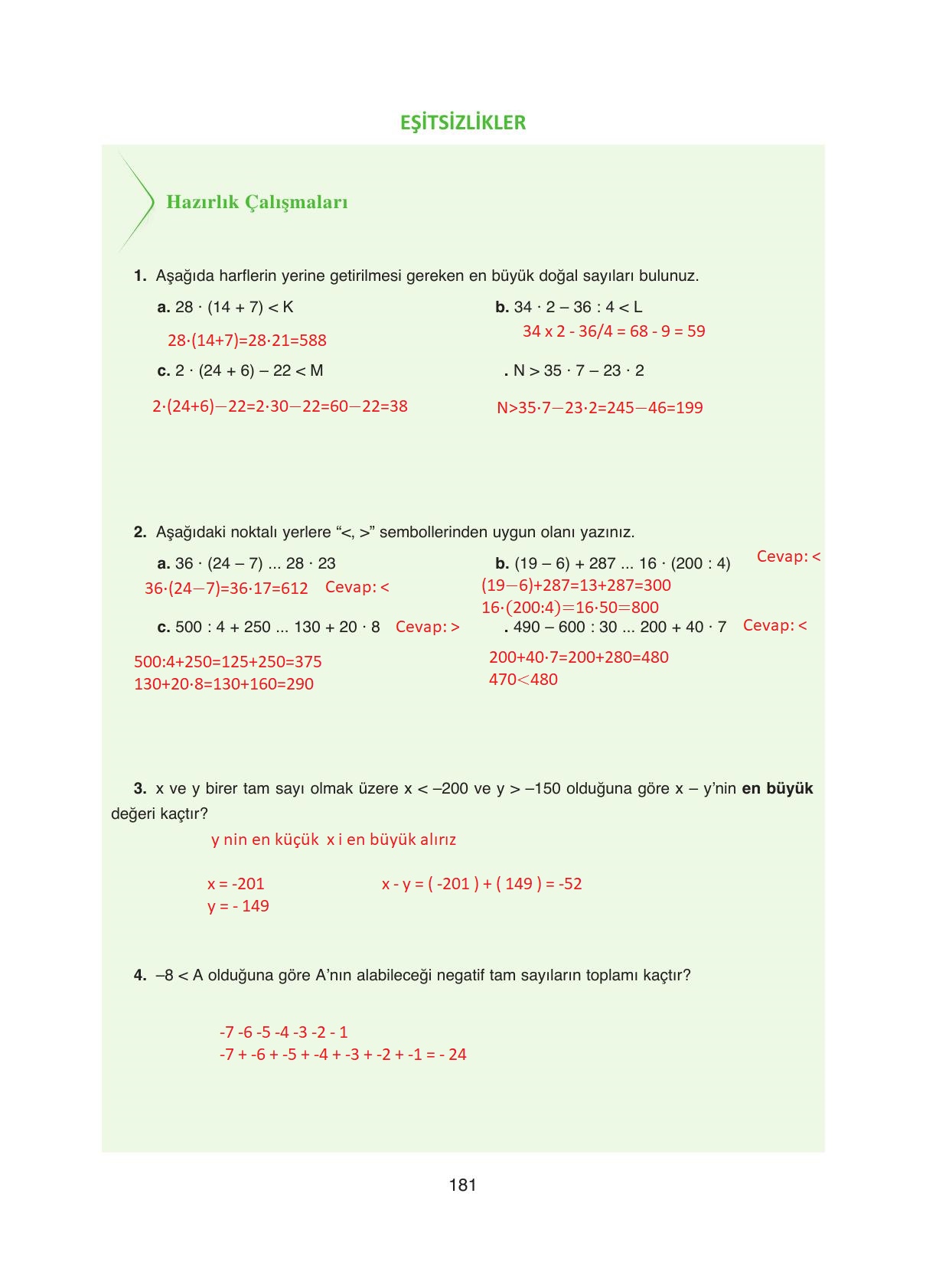 8. Sınıf Ada Yayıncılık Matematik Ders Kitabı Sayfa 181 Cevapları