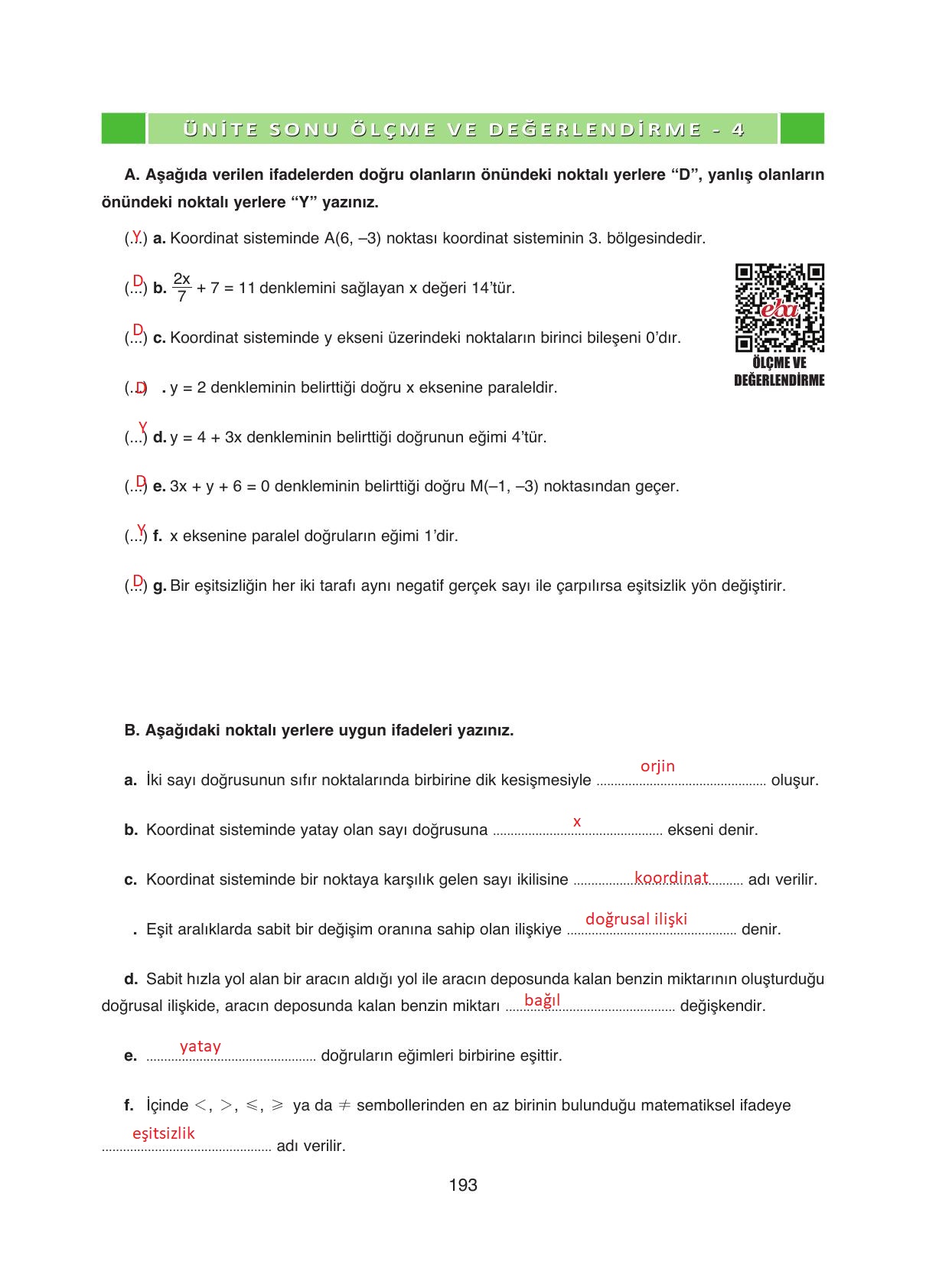 8. Sınıf Ada Yayıncılık Matematik Ders Kitabı Sayfa 193 Cevapları