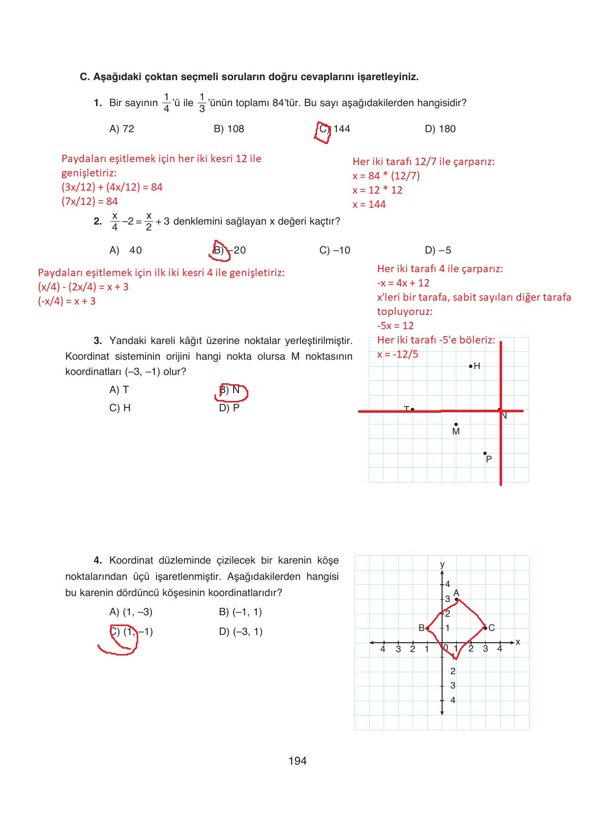 8. Sınıf Ada Yayıncılık Matematik Ders Kitabı Sayfa 194 Cevapları