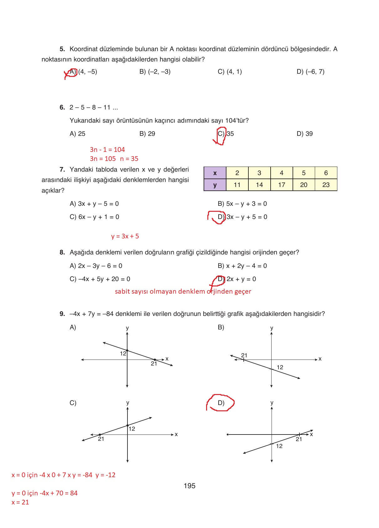 8. Sınıf Ada Yayıncılık Matematik Ders Kitabı Sayfa 195 Cevapları