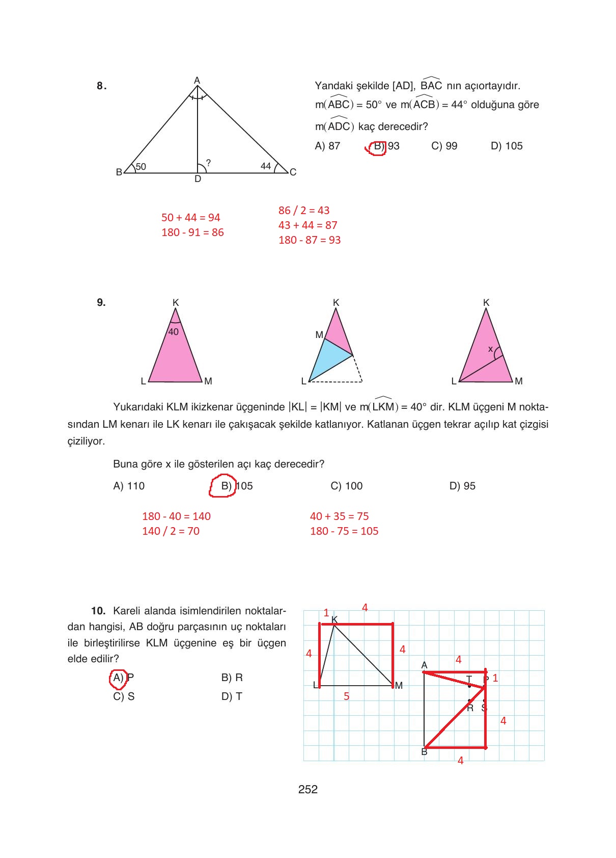 8. Sınıf Ada Yayıncılık Matematik Ders Kitabı Sayfa 252 Cevapları