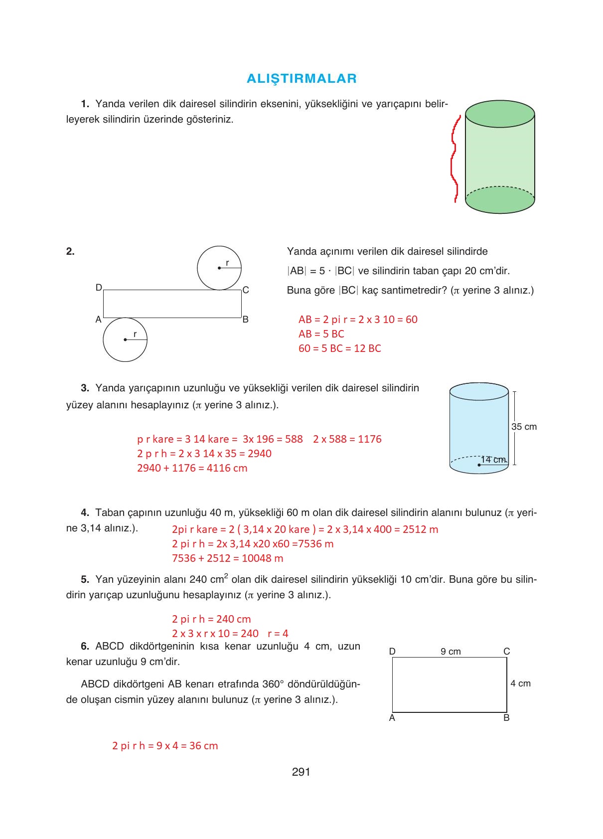 8. Sınıf Ada Yayıncılık Matematik Ders Kitabı Sayfa 291 Cevapları