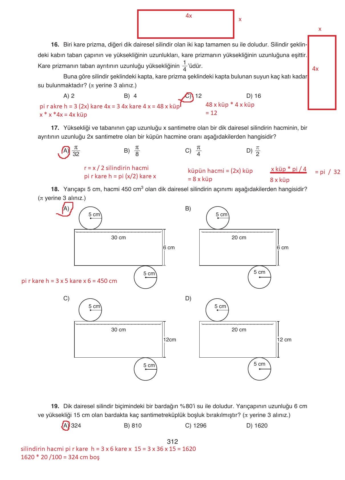 8. Sınıf Ada Yayıncılık Matematik Ders Kitabı Sayfa 312 Cevapları