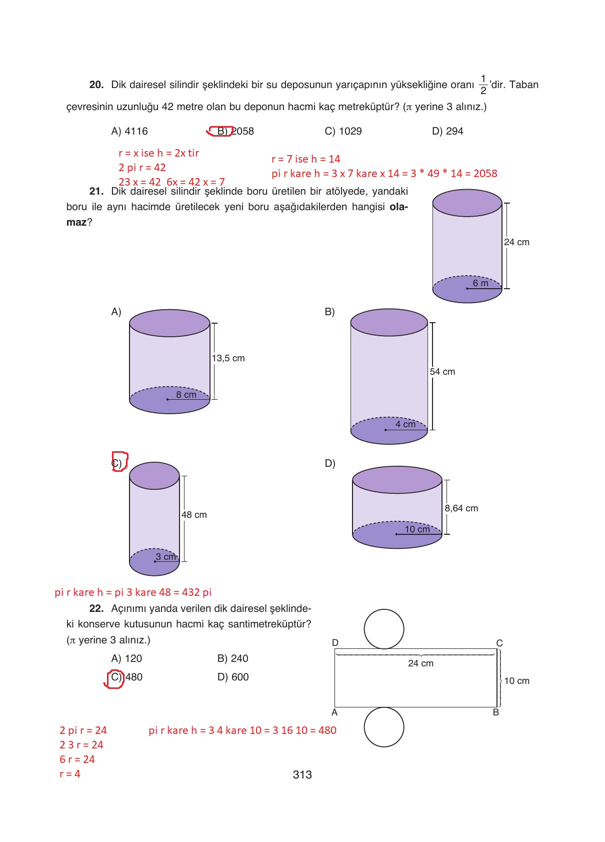 8. Sınıf Ada Yayıncılık Matematik Ders Kitabı Sayfa 313 Cevapları