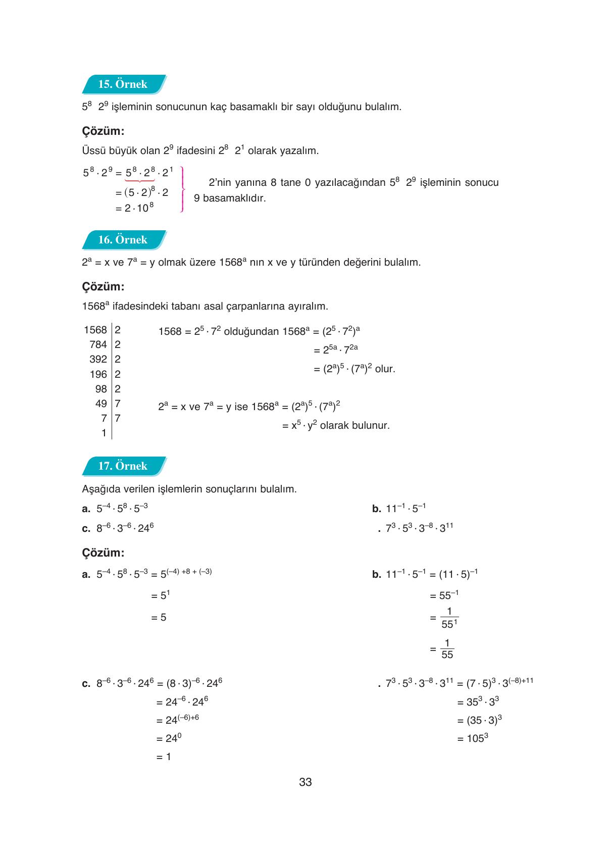 8. Sınıf Ada Yayıncılık Matematik Ders Kitabı Sayfa 33 Cevapları