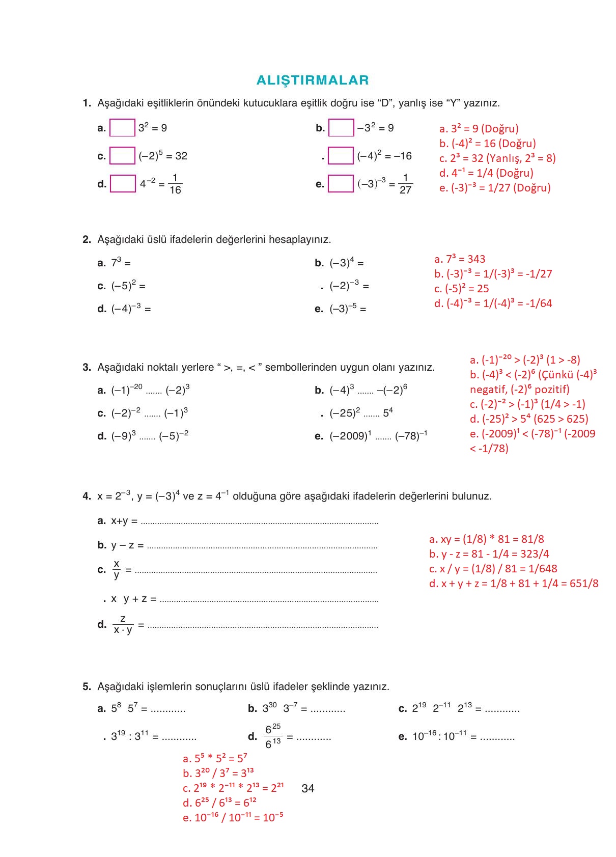 8. Sınıf Ada Yayıncılık Matematik Ders Kitabı Sayfa 34 Cevapları 8. Sınıf Ada Yayıncılık Matematik Ders Kitabı Sayfa 34 Cevapları
