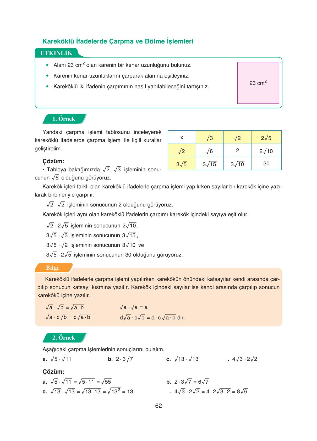 8. Sınıf Ada Yayıncılık Matematik Ders Kitabı Sayfa 62 Cevapları 8. Sınıf Ada Yayıncılık Matematik Ders Kitabı Sayfa 62 Cevapları