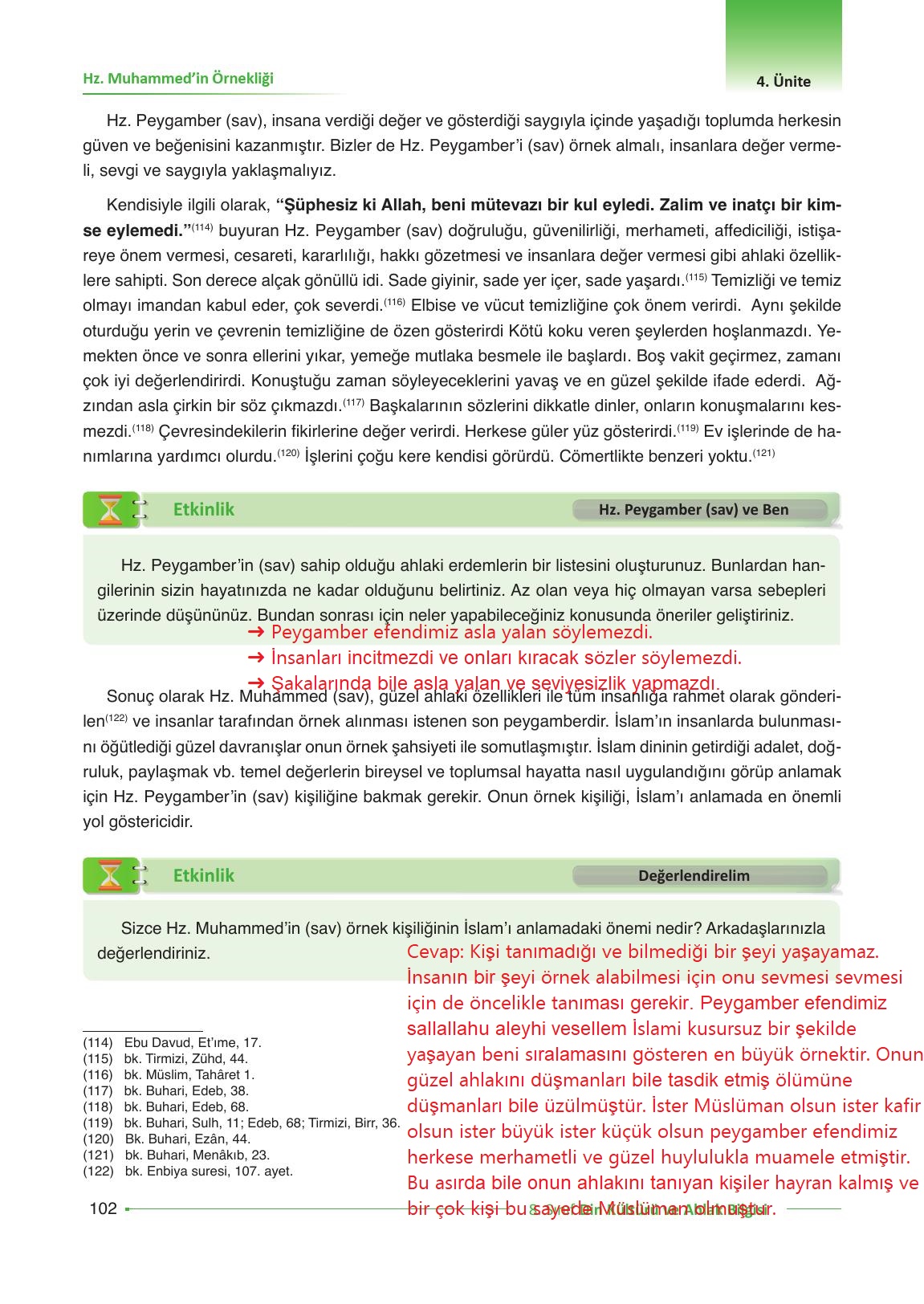 8. Sınıf Gezegen Yayıncılık Din Kültürü Ve Ahlak Bilgisi Ders Kitabı Sayfa 102 Cevapları