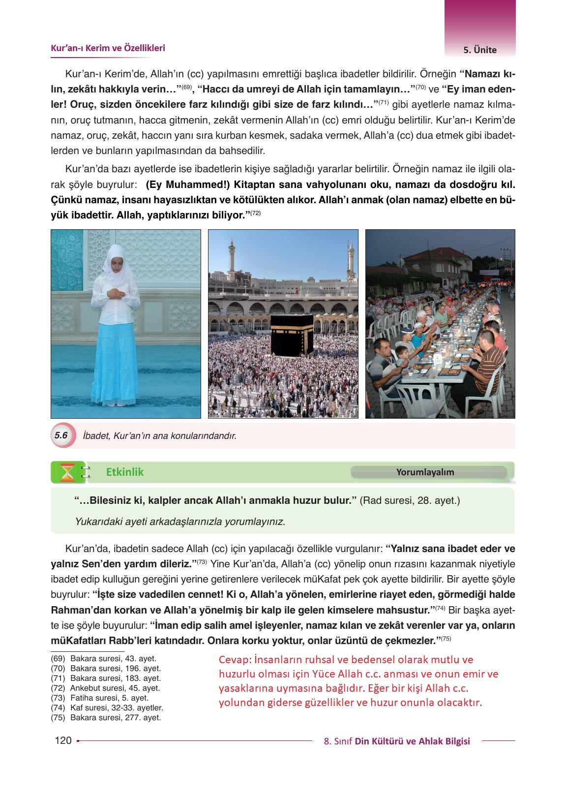 8. Sınıf Gezegen Yayıncılık Din Kültürü Ve Ahlak Bilgisi Ders Kitabı Sayfa 120 Cevapları