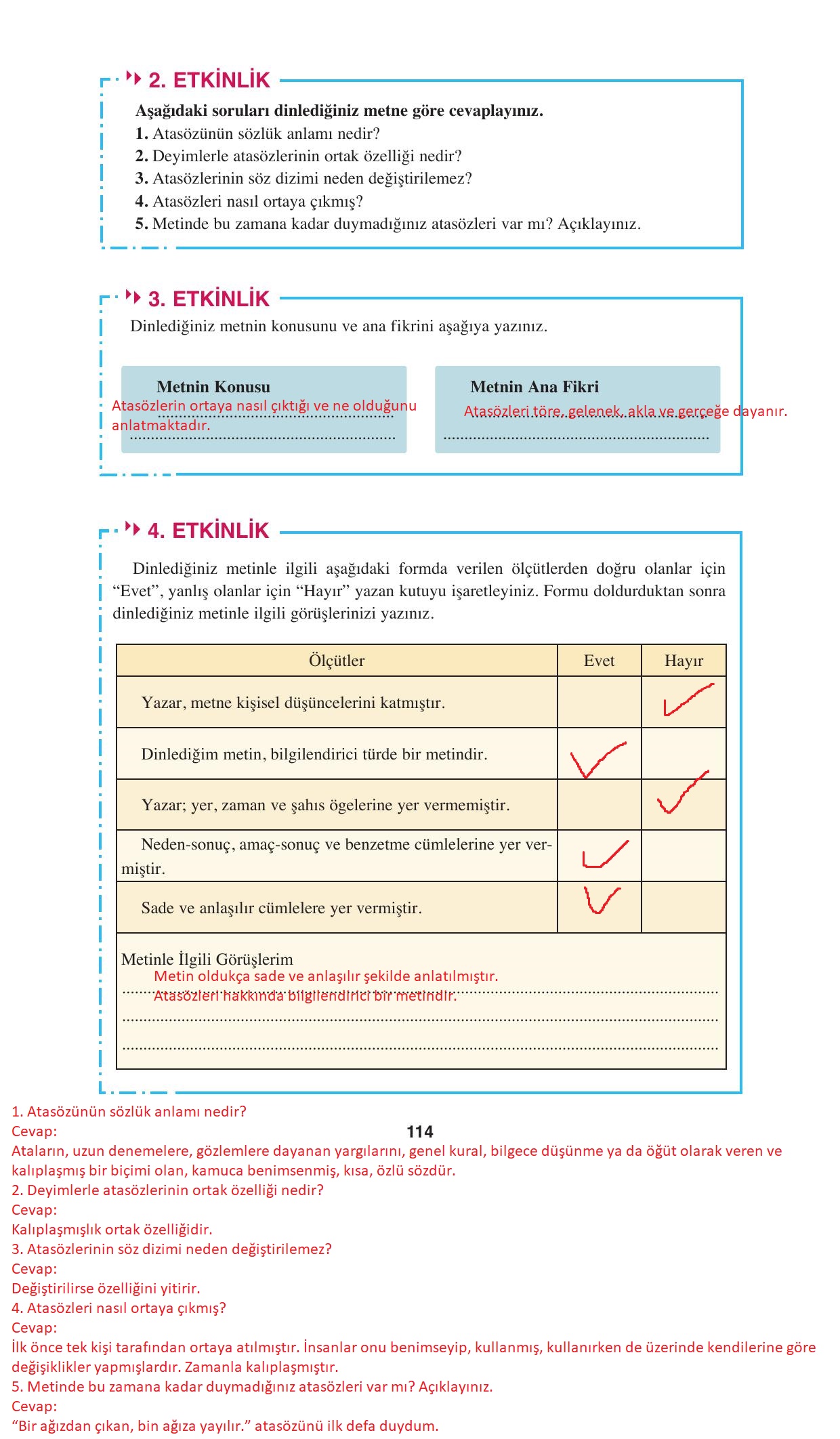 8. Sınıf Hecce Yayıncılık Türkçe Ders Kitabı Sayfa 114 Cevapları