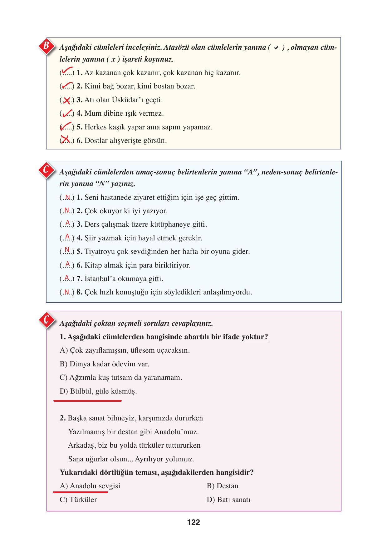 8. Sınıf Hecce Yayıncılık Türkçe Ders Kitabı Sayfa 122 Cevapları