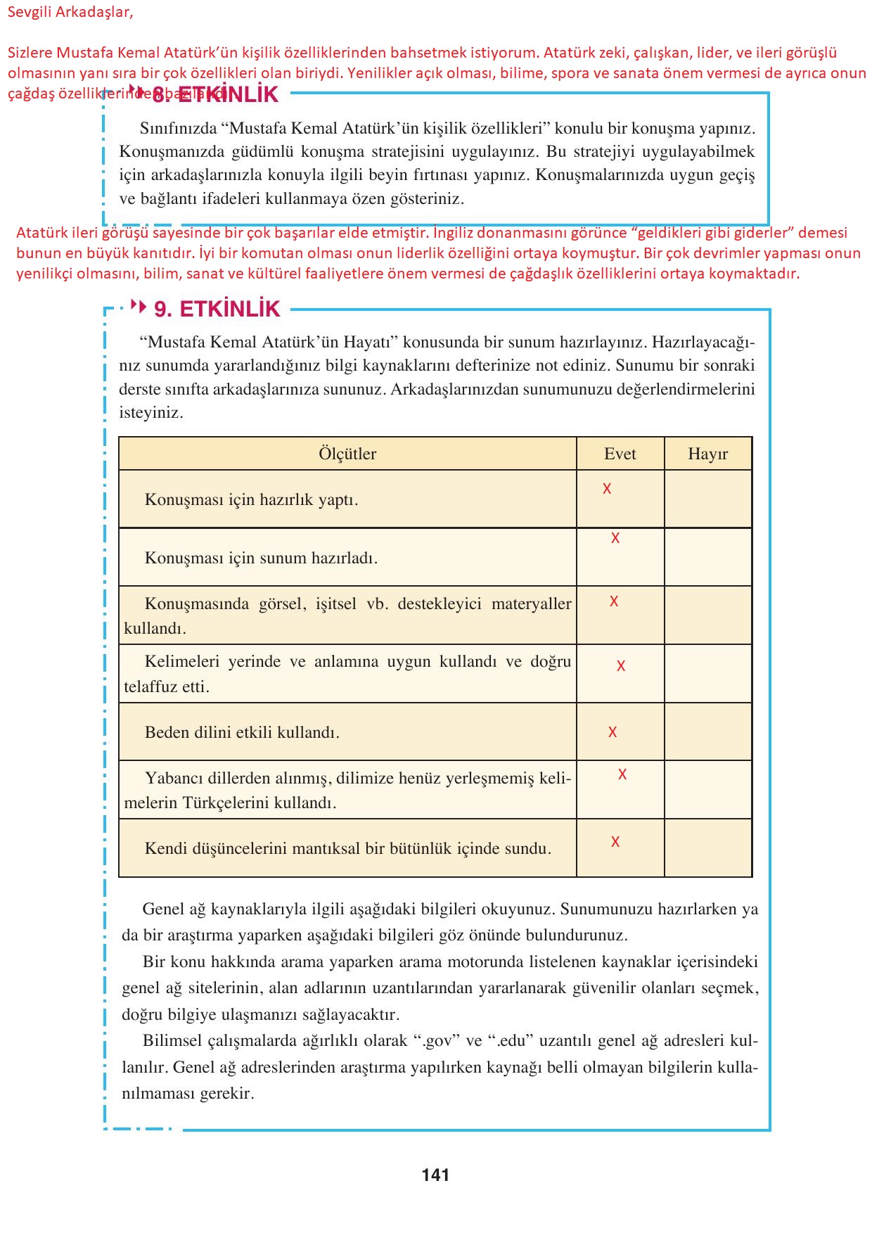 8. Sınıf Hecce Yayıncılık Türkçe Ders Kitabı Sayfa 141 Cevapları