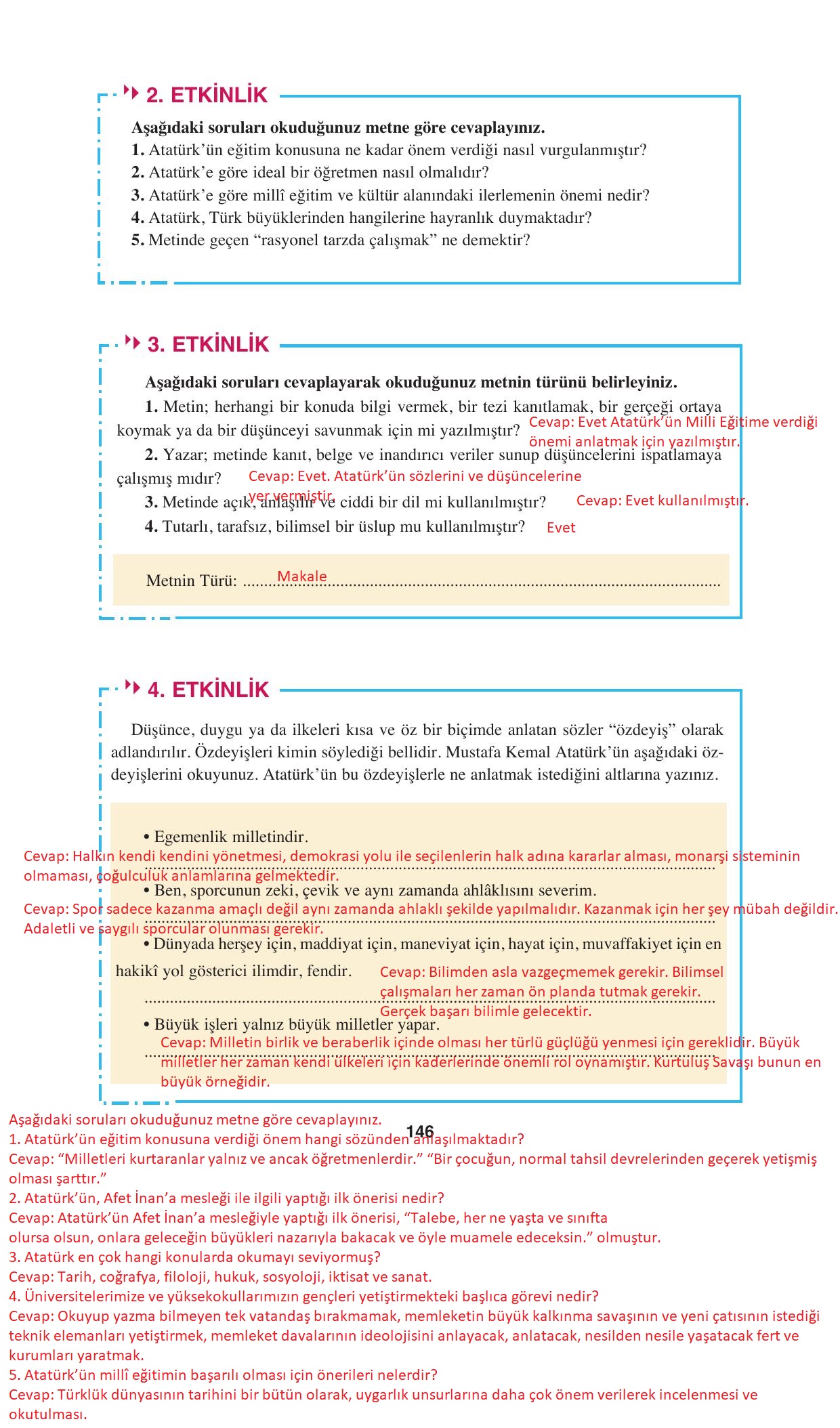 8. Sınıf Hecce Yayıncılık Türkçe Ders Kitabı Sayfa 146 Cevapları