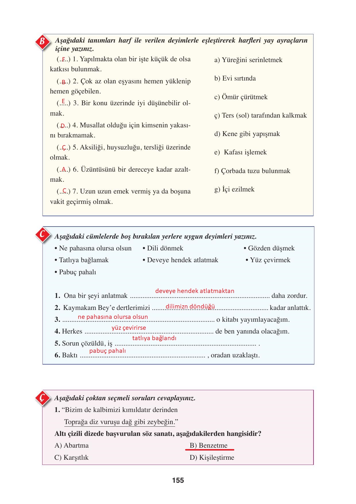 8. Sınıf Hecce Yayıncılık Türkçe Ders Kitabı Sayfa 155 Cevapları 8. Sınıf Hecce Yayıncılık Türkçe Ders Kitabı Sayfa 155 Cevapları