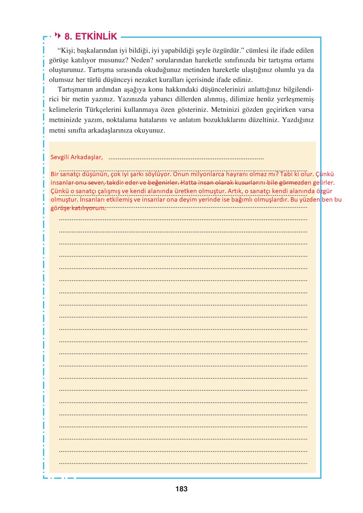 8. Sınıf Hecce Yayıncılık Türkçe Ders Kitabı Sayfa 183 Cevapları