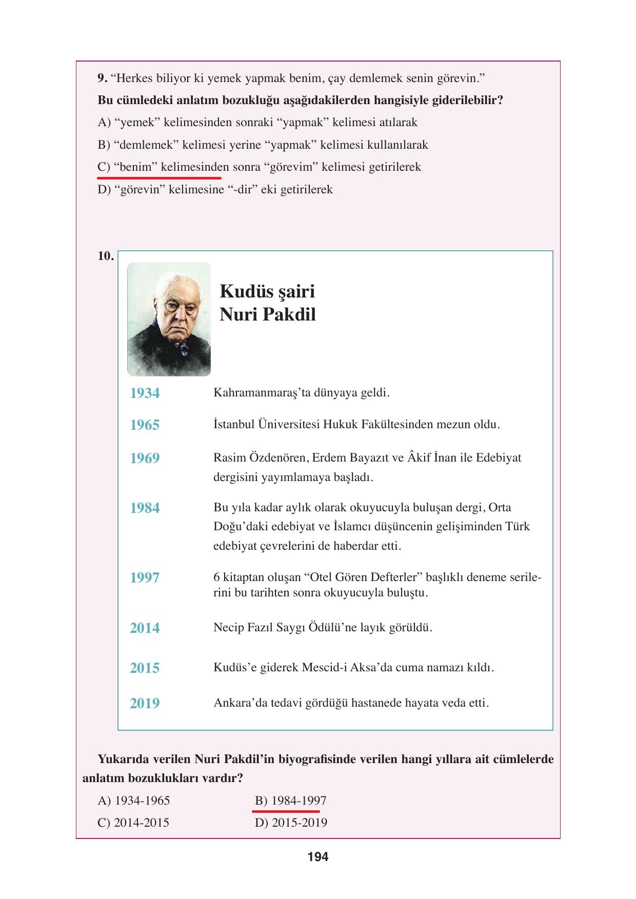 8. Sınıf Hecce Yayıncılık Türkçe Ders Kitabı Sayfa 194 Cevapları 8. Sınıf Hecce Yayıncılık Türkçe Ders Kitabı Sayfa 194 Cevapları