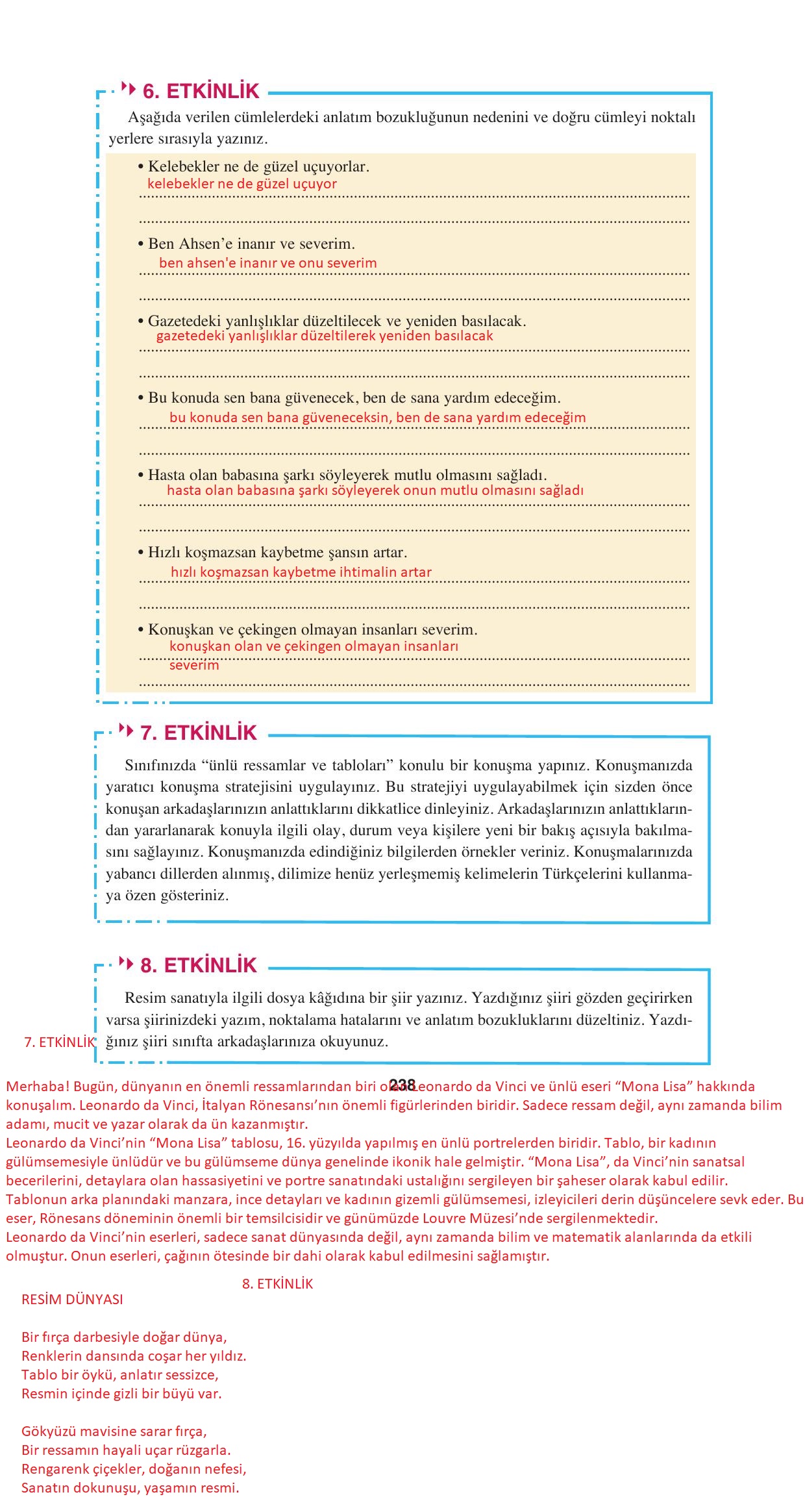 8. Sınıf Hecce Yayıncılık Türkçe Ders Kitabı Sayfa 238 Cevapları