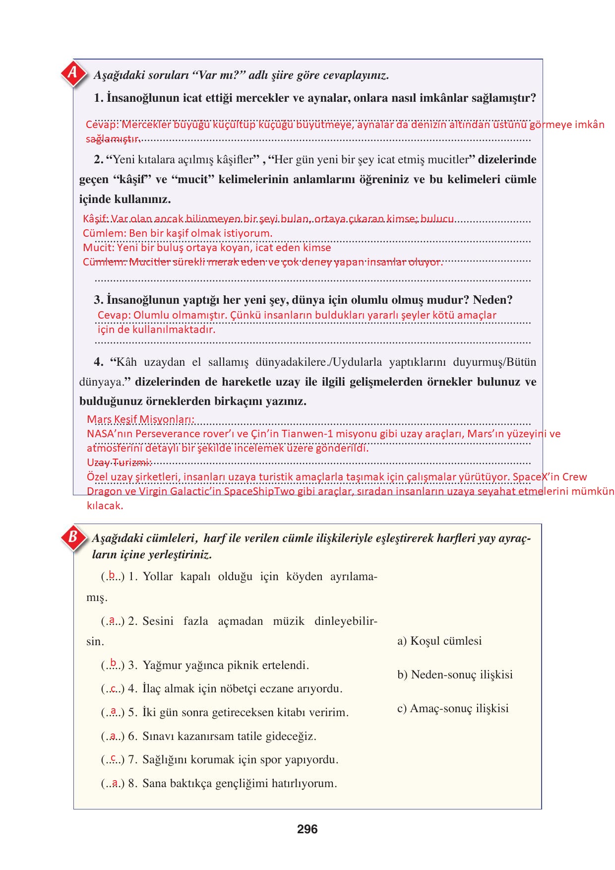 8. Sınıf Hecce Yayıncılık Türkçe Ders Kitabı Sayfa 296 Cevapları