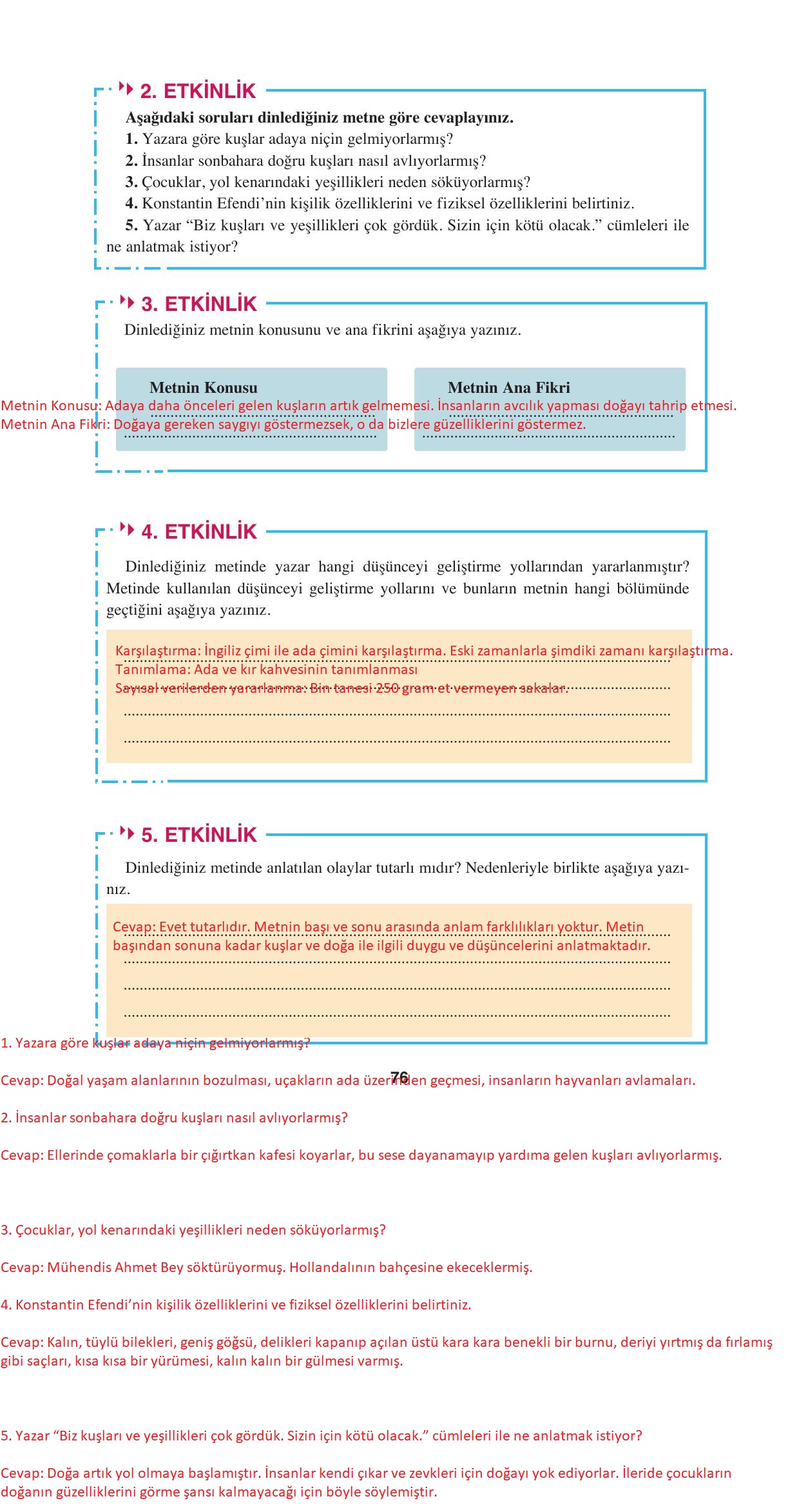8. Sınıf Hecce Yayıncılık Türkçe Ders Kitabı Sayfa 76 Cevapları