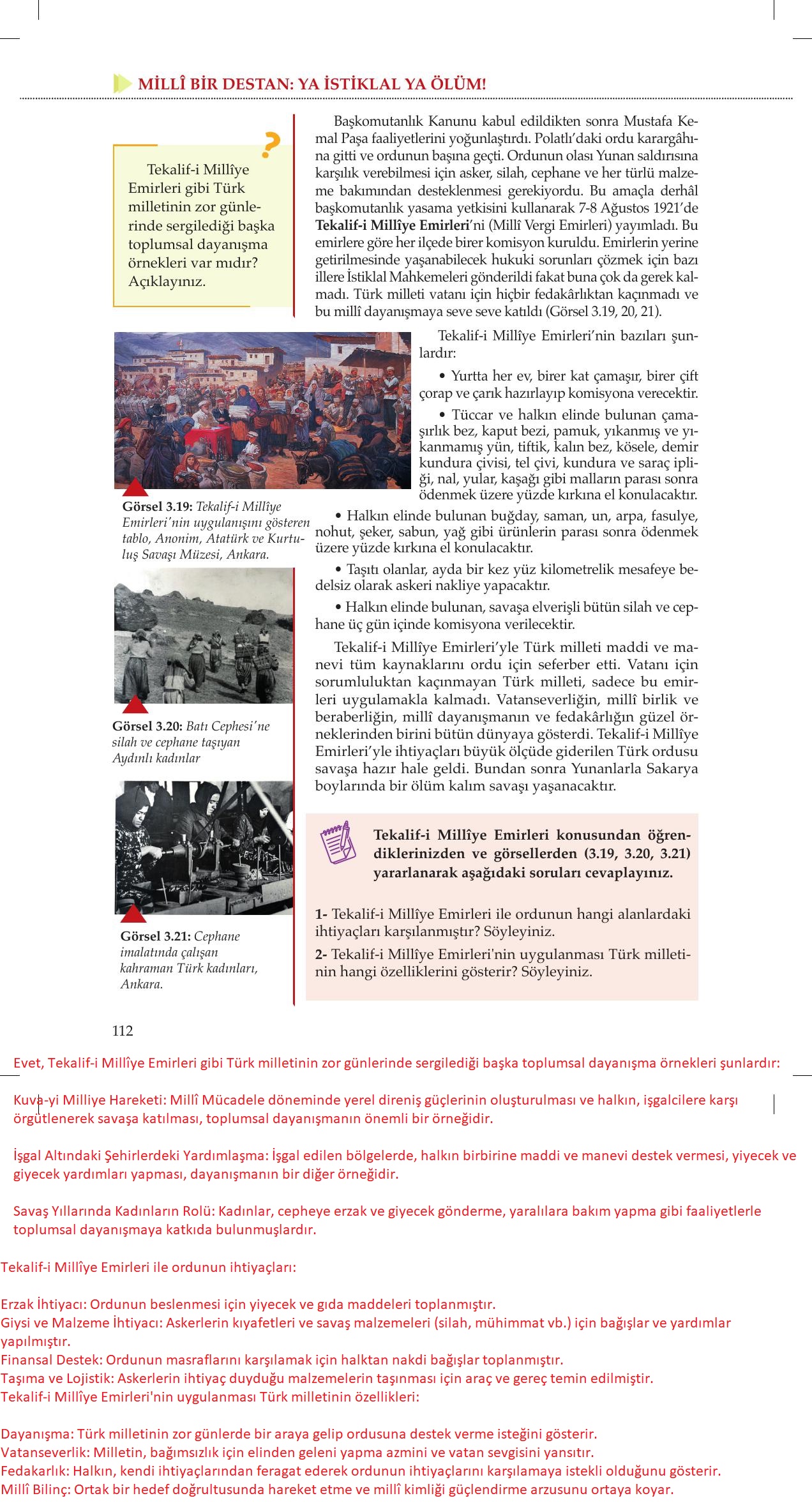 8. Sınıf Meb Yayınları İnkılap Tarihi Ve Atatürkçülük Ders Kitabı Sayfa 112 Cevapları