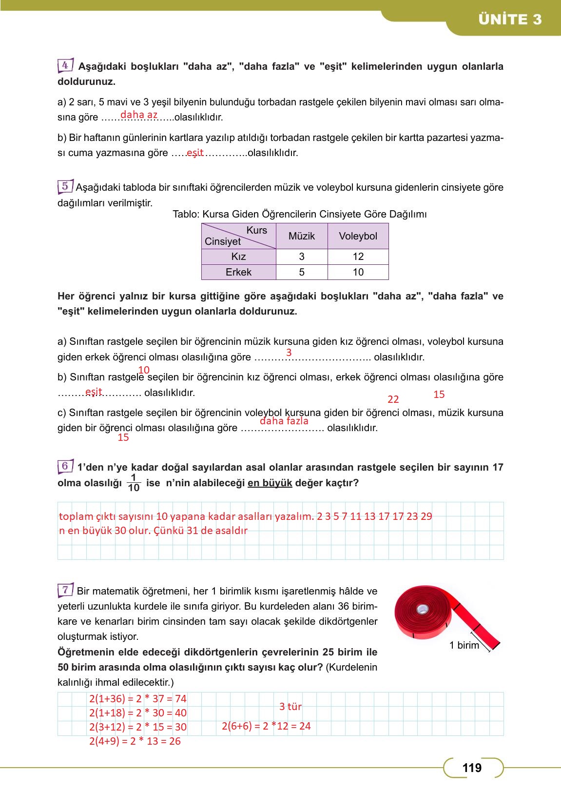 8. Sınıf Meb Yayınları Matematik Ders Kitabı Sayfa 119 Cevapları
