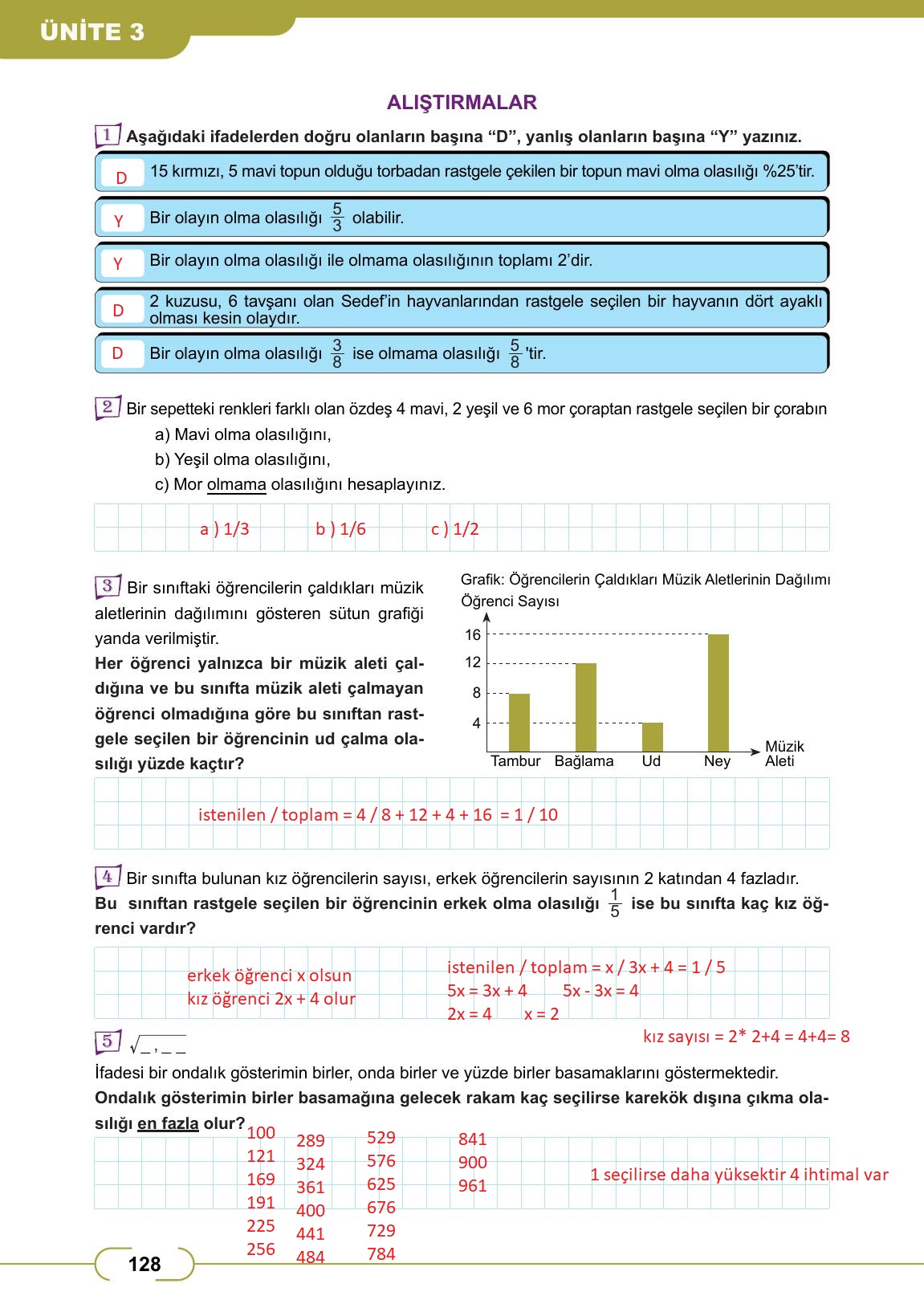8. Sınıf Meb Yayınları Matematik Ders Kitabı Sayfa 128 Cevapları
