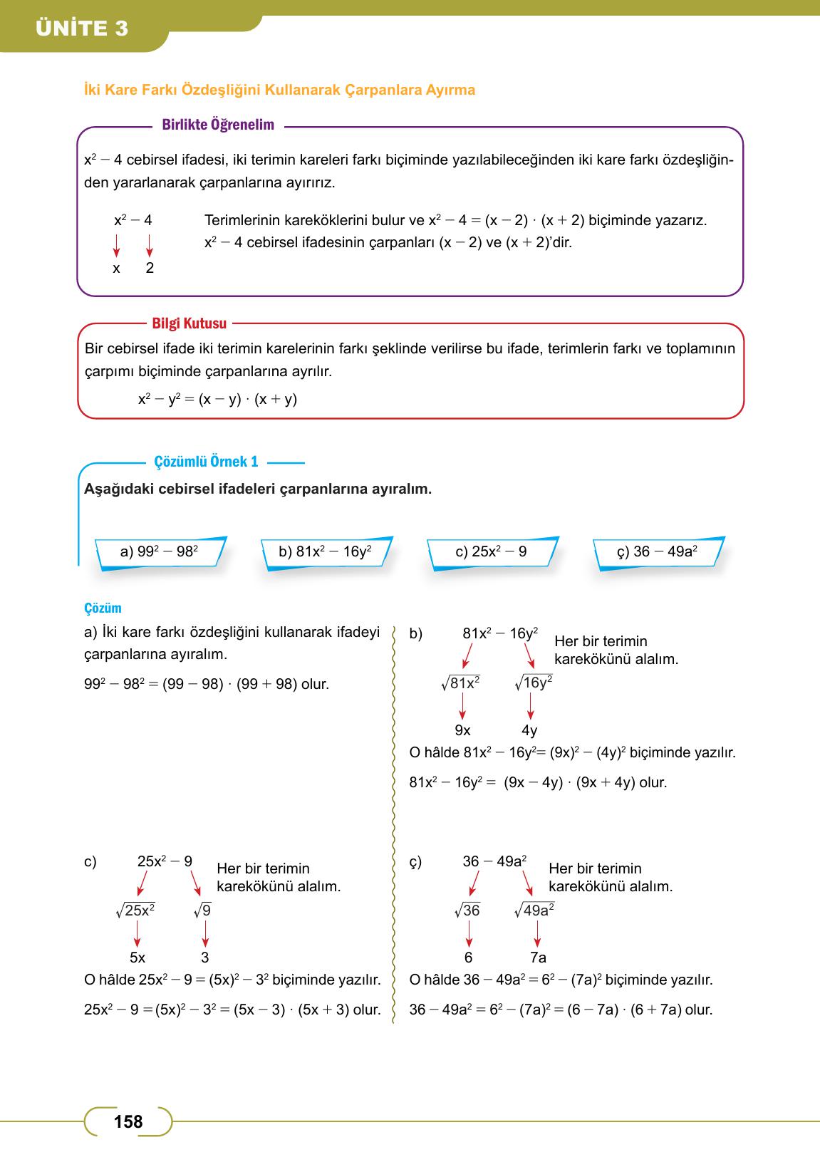 8. Sınıf Meb Yayınları Matematik Ders Kitabı Sayfa 158 Cevapları