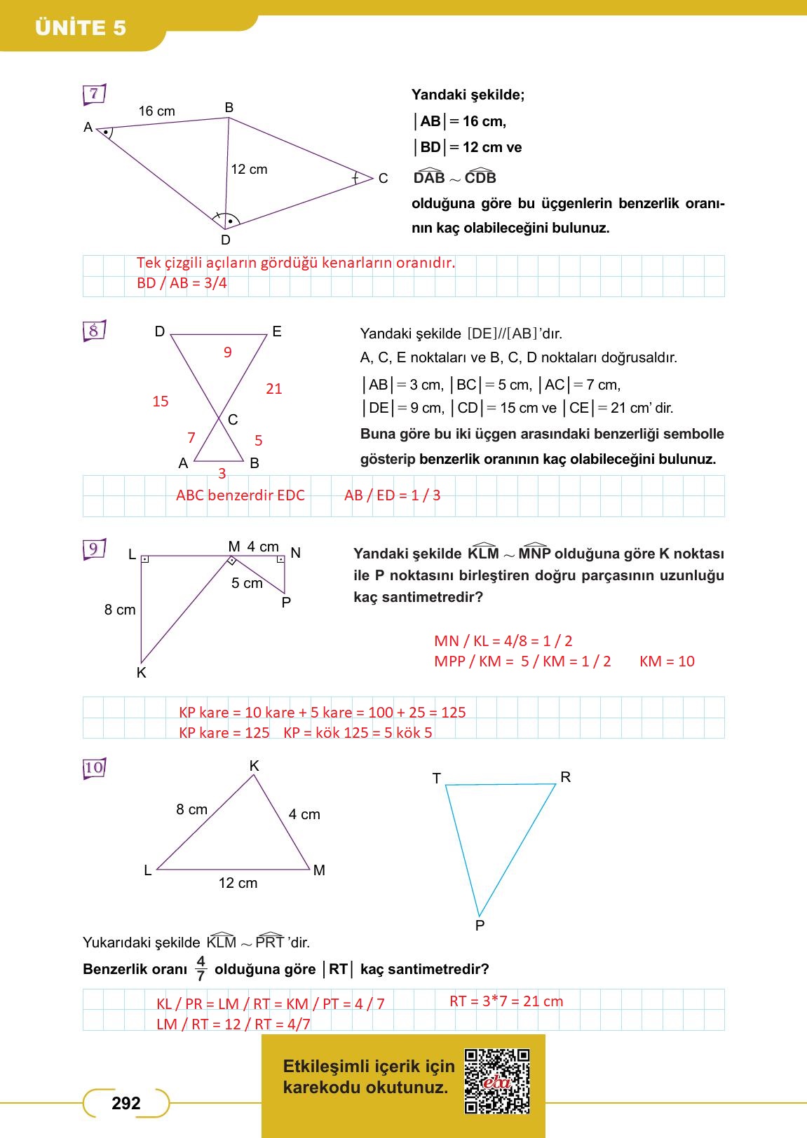 8. Sınıf Meb Yayınları Matematik Ders Kitabı Sayfa 292 Cevapları