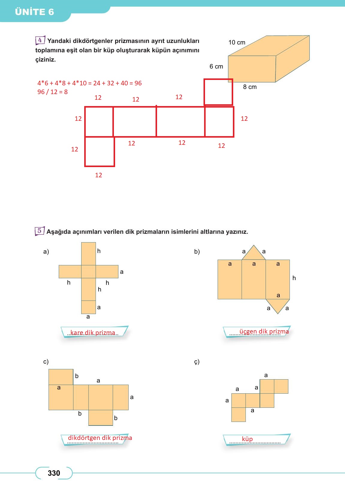 8. Sınıf Meb Yayınları Matematik Ders Kitabı Sayfa 330 Cevapları 8. Sınıf Meb Yayınları Matematik Ders Kitabı Sayfa 330 Cevapları