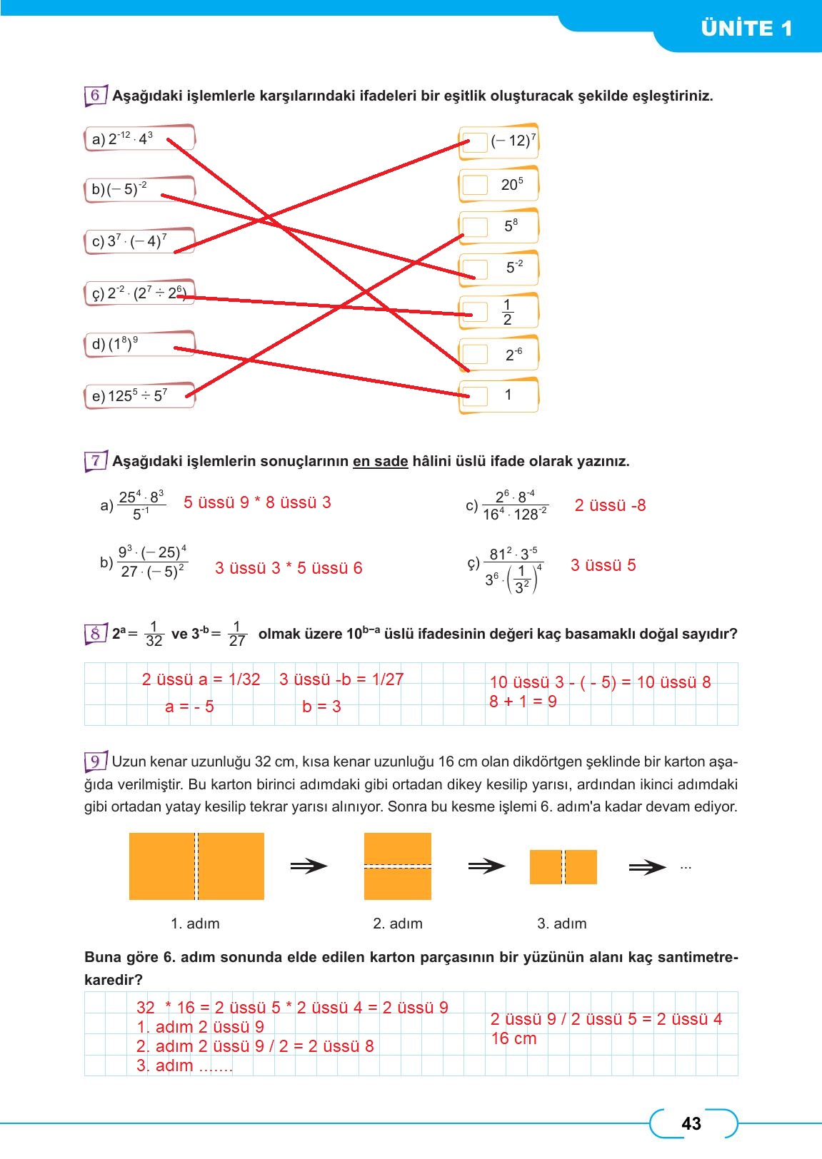 8. Sınıf Meb Yayınları Matematik Ders Kitabı Sayfa 43 Cevapları