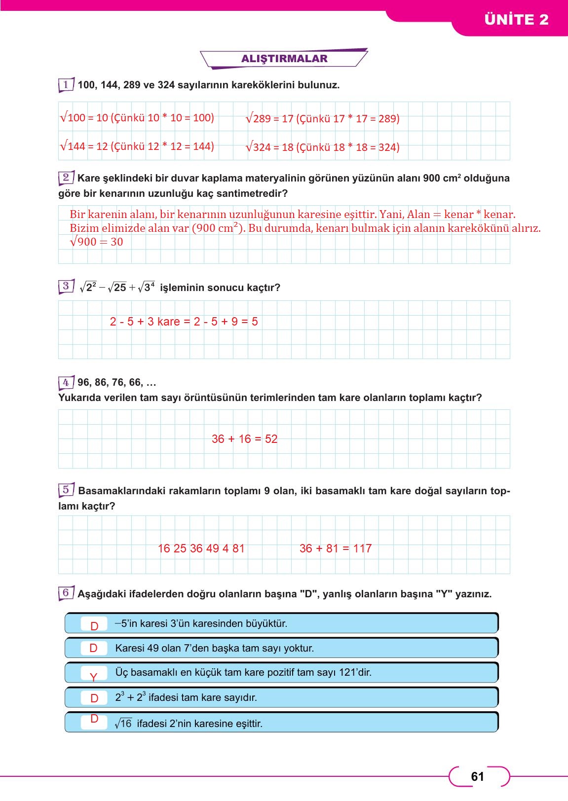 8. Sınıf Meb Yayınları Matematik Ders Kitabı Sayfa 61 Cevapları